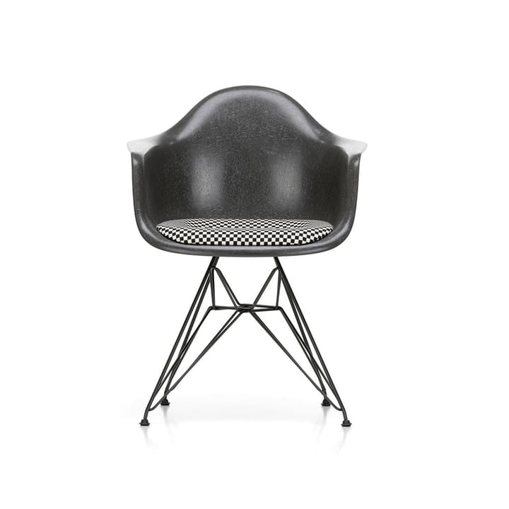 Eames fiberglass armchair DAR stol klädd sits - Checkered-Elephant grey-Svart - Vitra