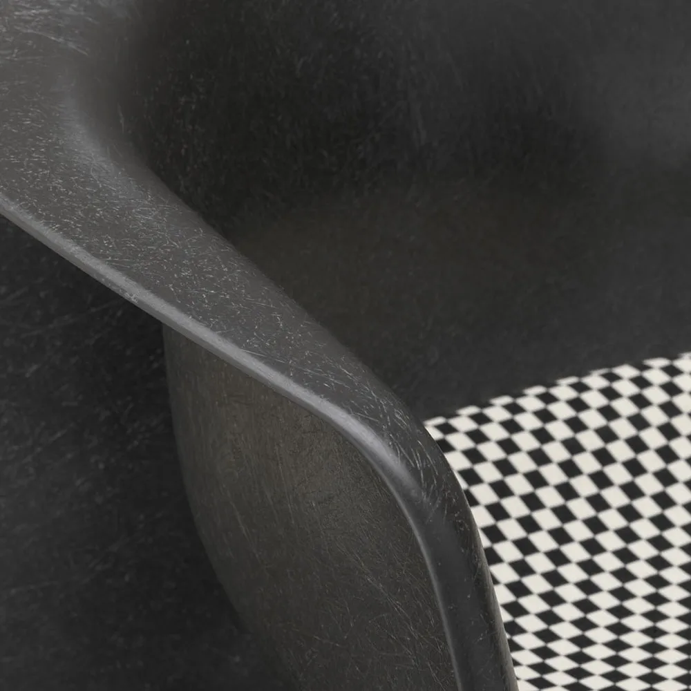Eames fiberglass armchair DAR stol klädd sits, Checkered-Elephant grey-Svart Vitra