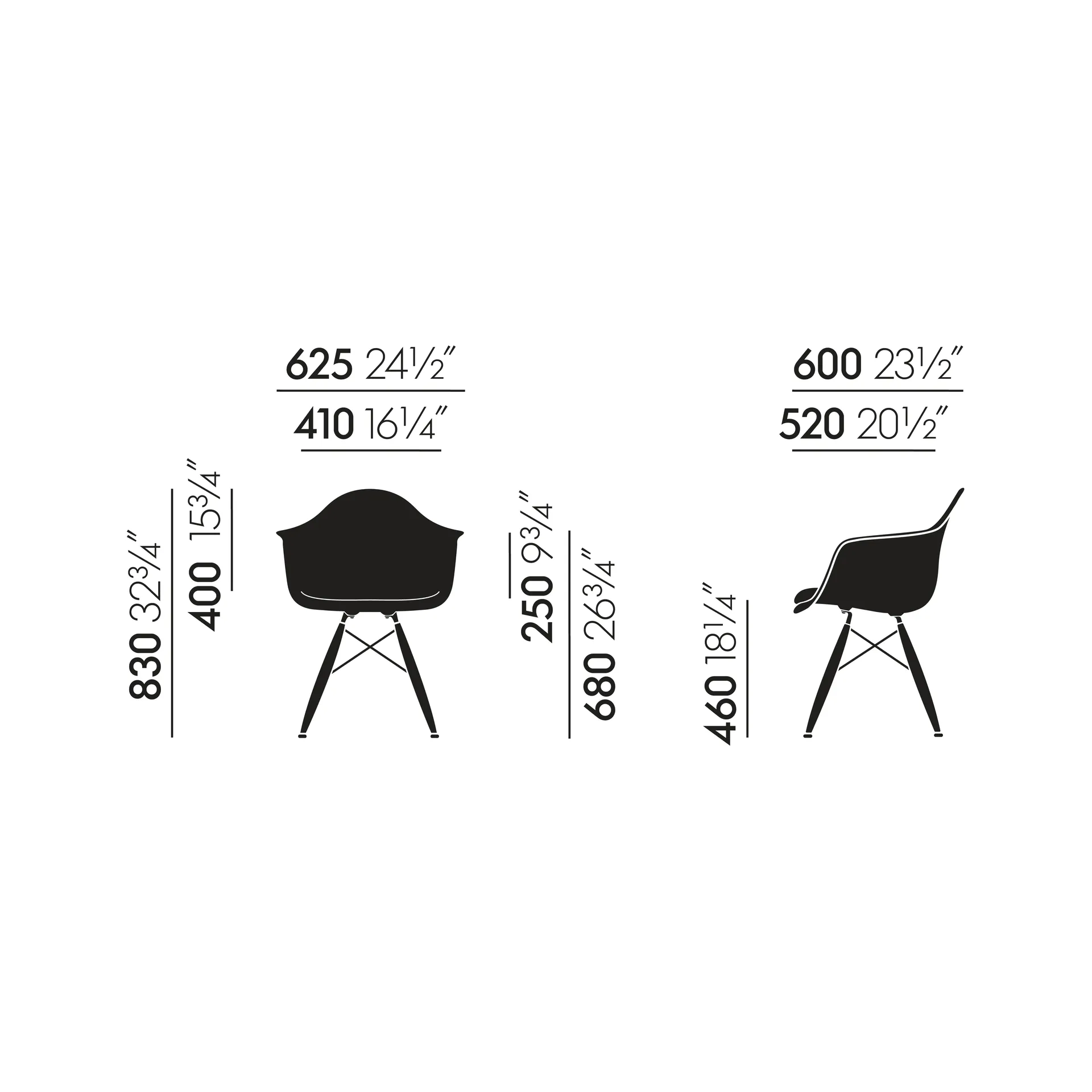 Eames Fiberglass Armchair DAW karmstol, Elephant hide grey-black maple Vitra