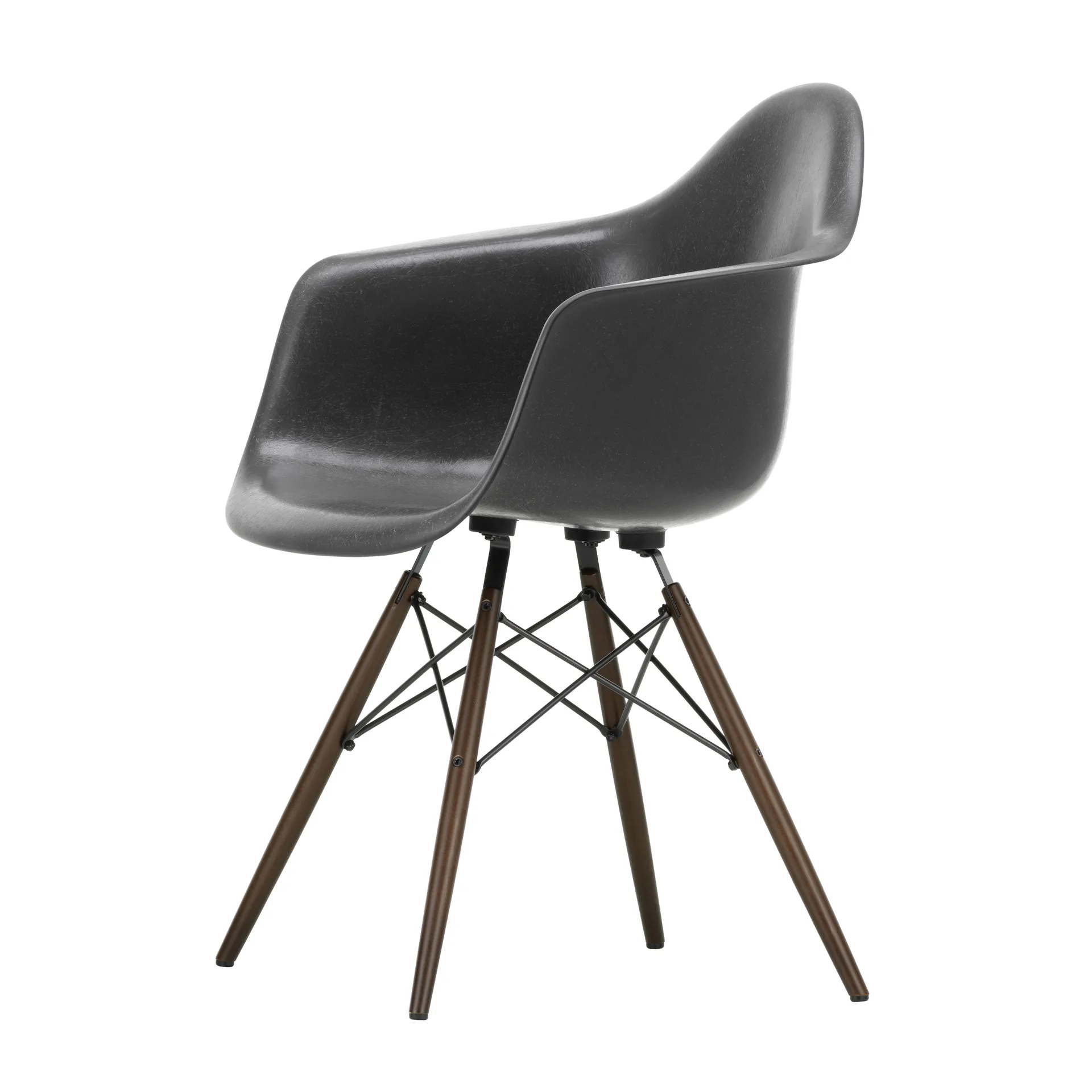 Eames Fiberglass Armchair DAW karmstol, Elephant hide grey-dark maple Vitra