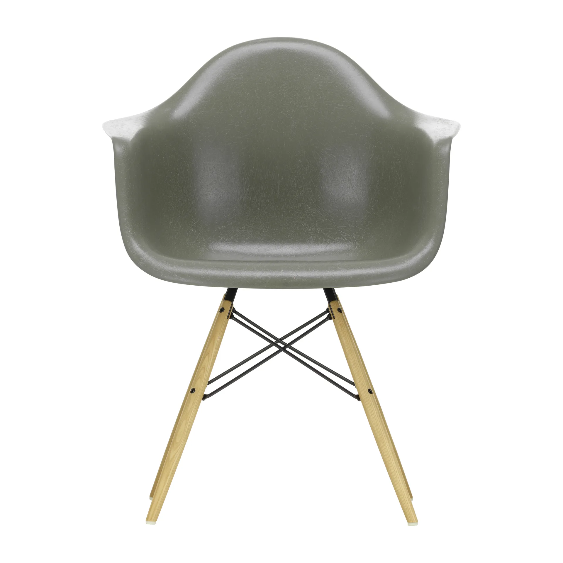 Eames Fiberglass Armchair DAW karmstol, raw umber, askben Vitra