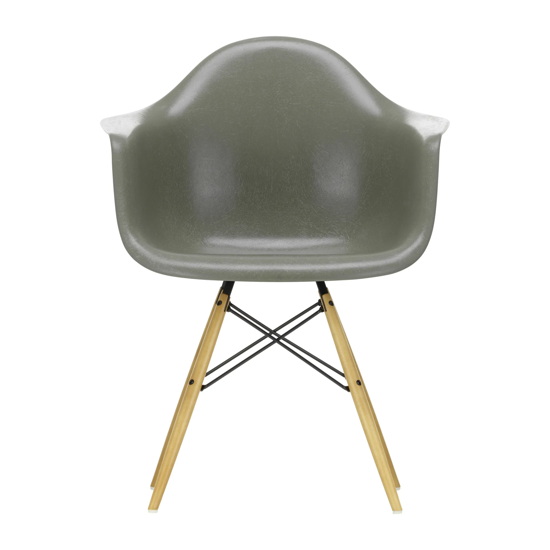 Eames Fiberglass Armchair DAW karmstol, raw umber, lönnben Vitra