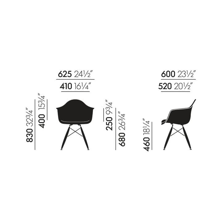 Eames Fiberglass Armchair DAW karmstol, Sea foam green-black maple Vitra
