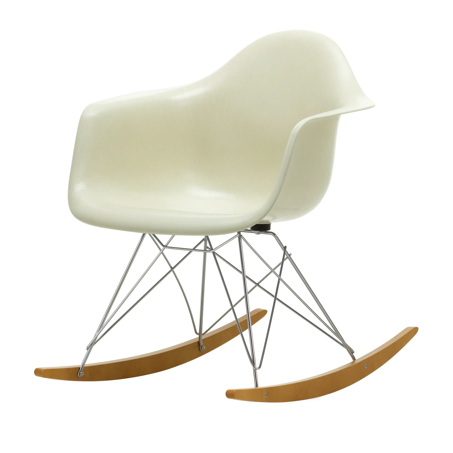 Eames fiberglass armchair RAR gungstol lönnmedar, Parchment-Chrome Vitra