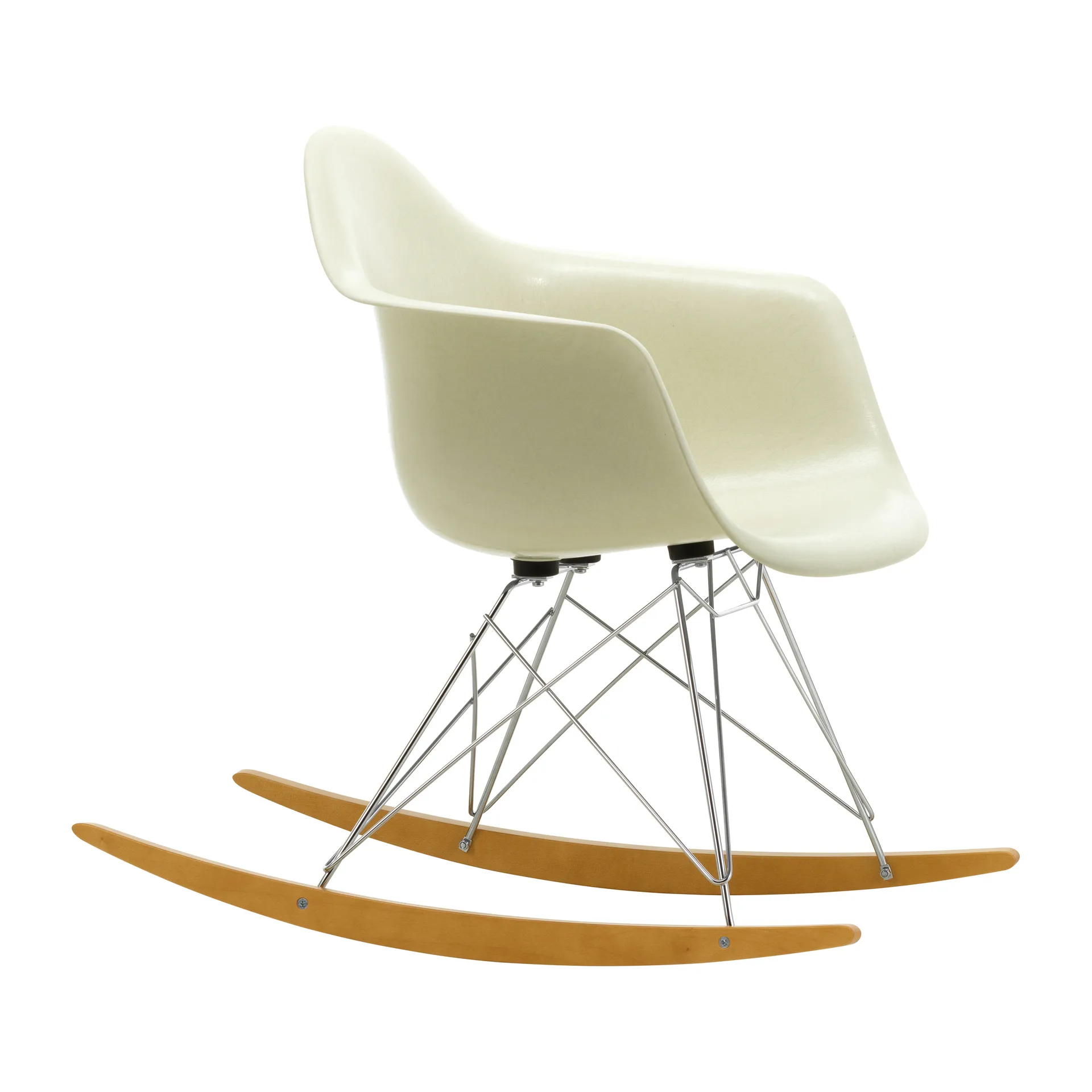 Eames fiberglass armchair RAR gungstol lönnmedar, Parchment-Chrome Vitra