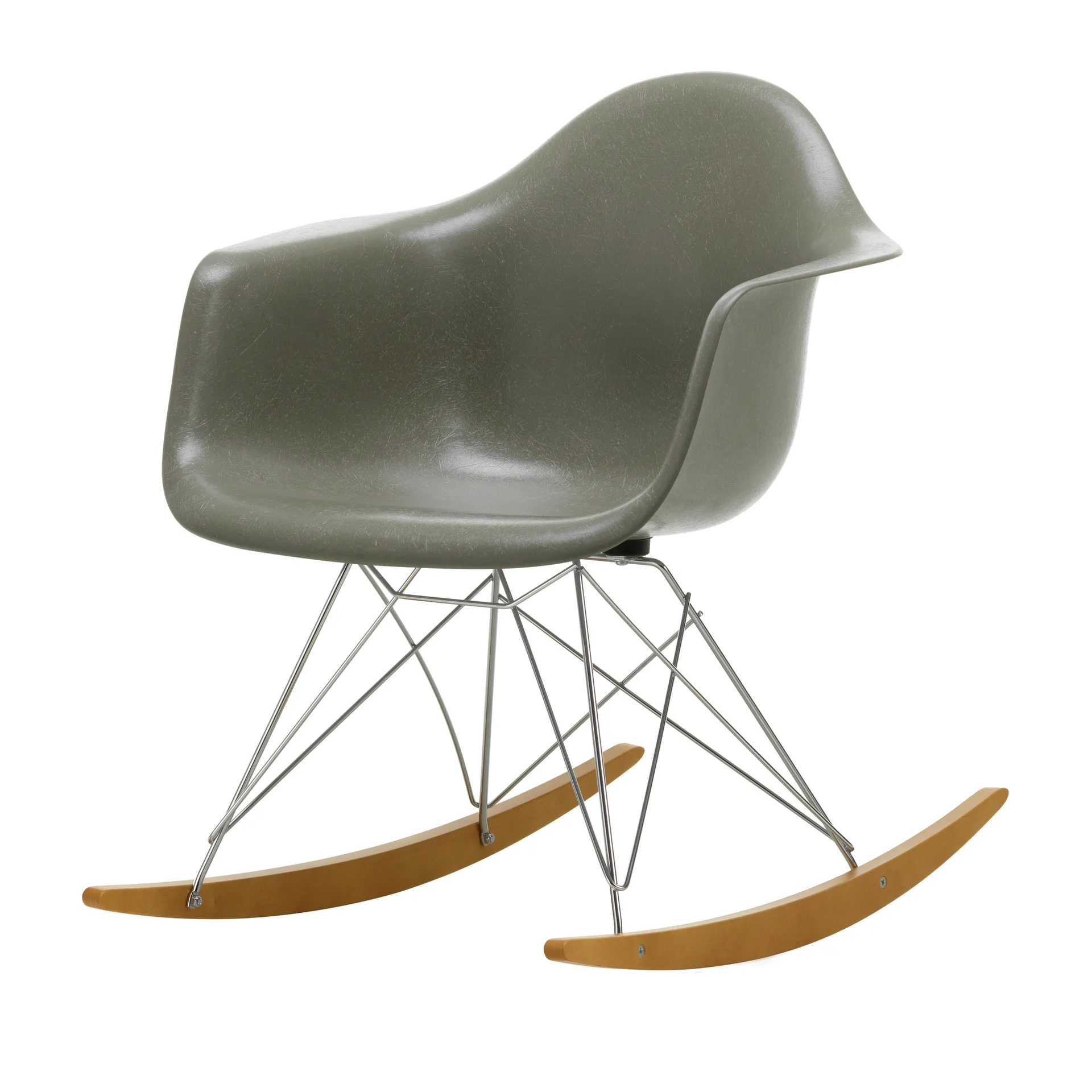 Eames fiberglass armchair RAR gungstol lönnmedar, Raw umber-Chrome Vitra