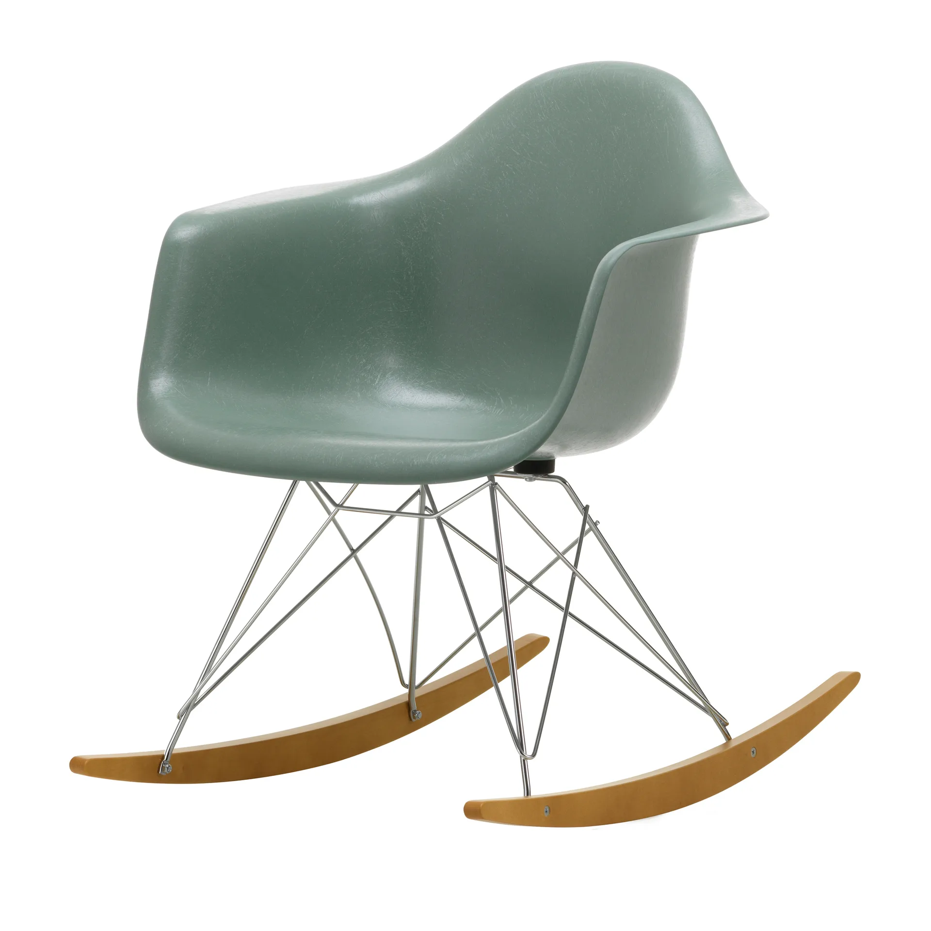 Eames fiberglass armchair RAR gungstol lönnmedar, Sea foam green-Chrome Vitra
