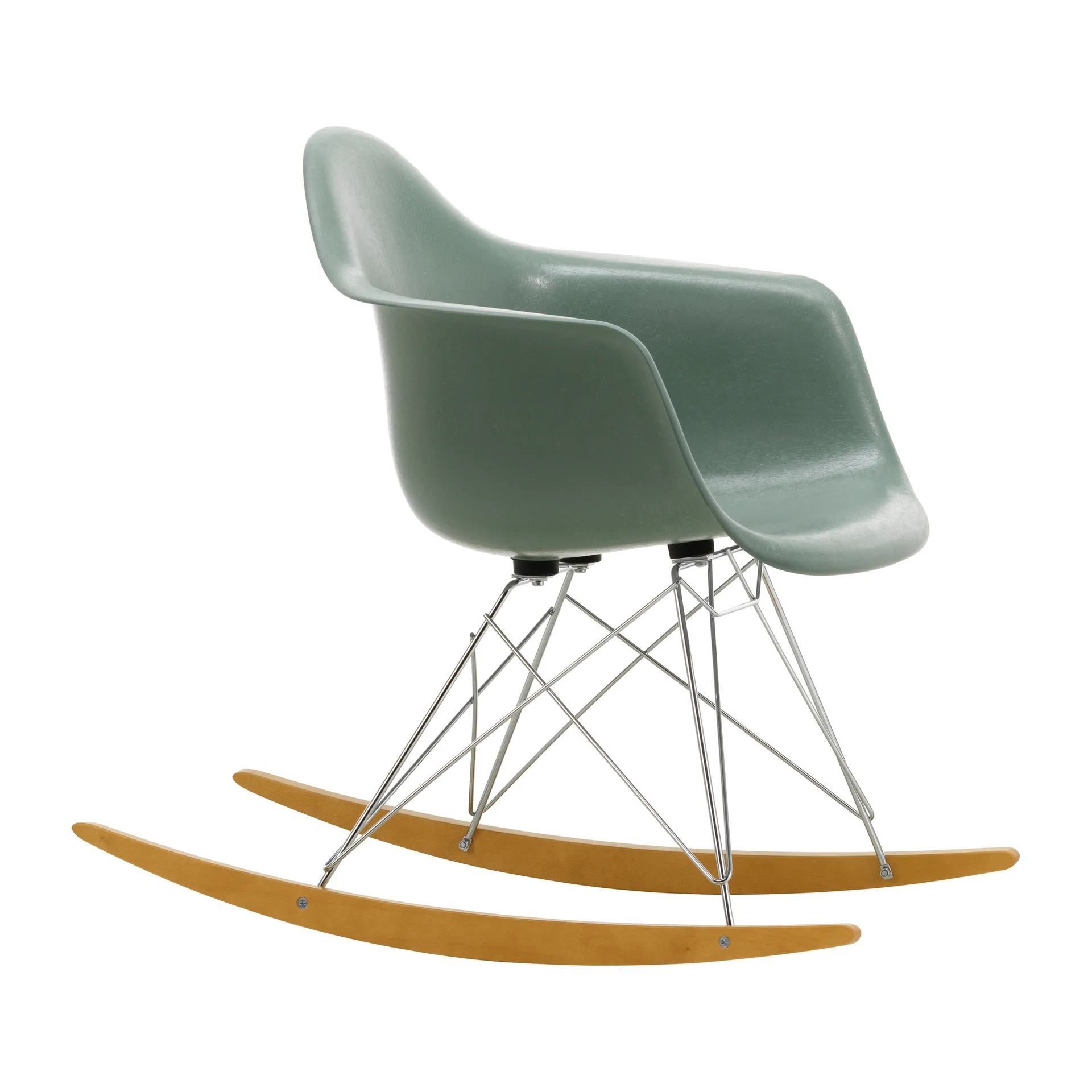 Eames fiberglass armchair RAR gungstol lönnmedar, Sea foam green-Chrome Vitra