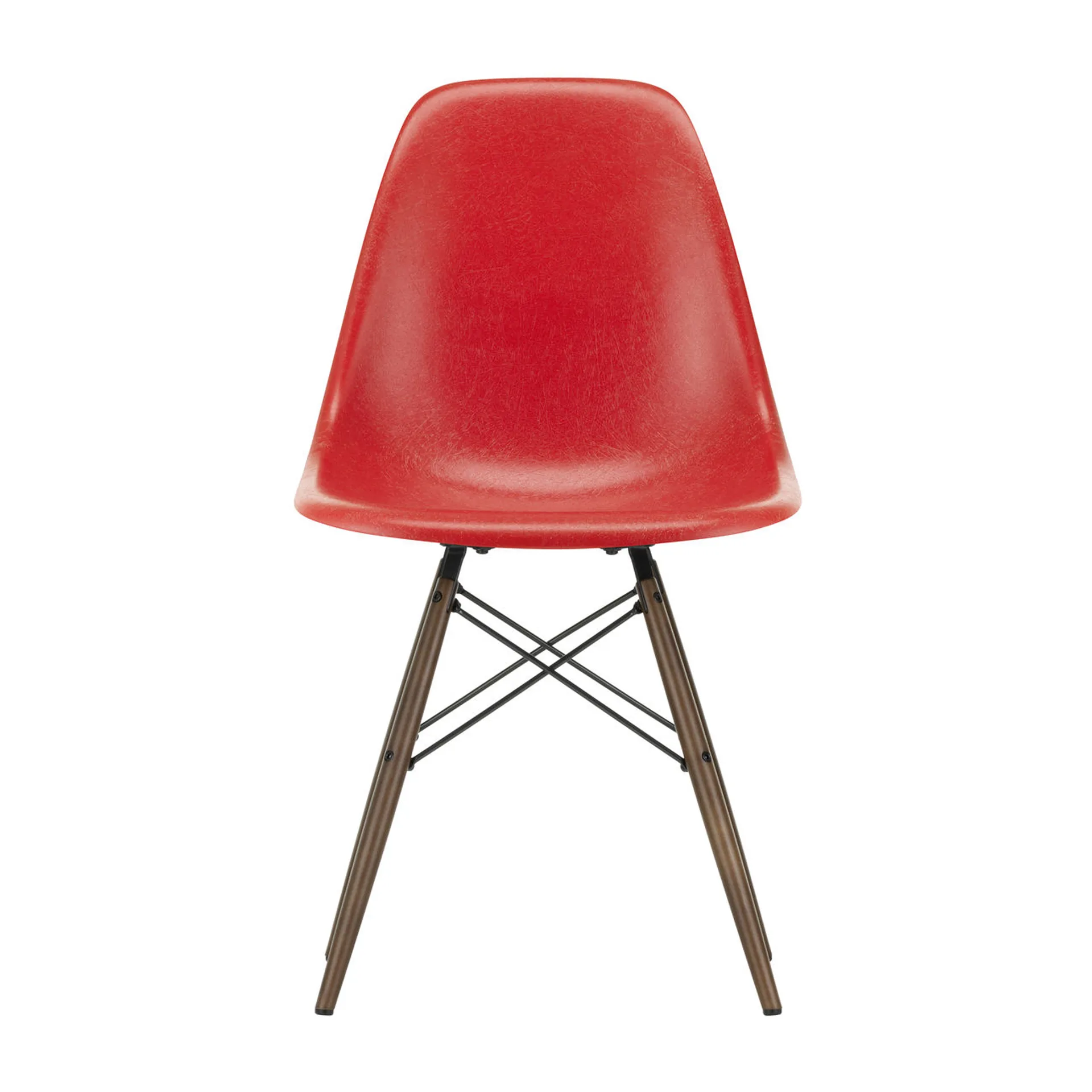 Eames Fiberglass Chairs DSW stol, classic red, brunbetsade lönnben Vitra