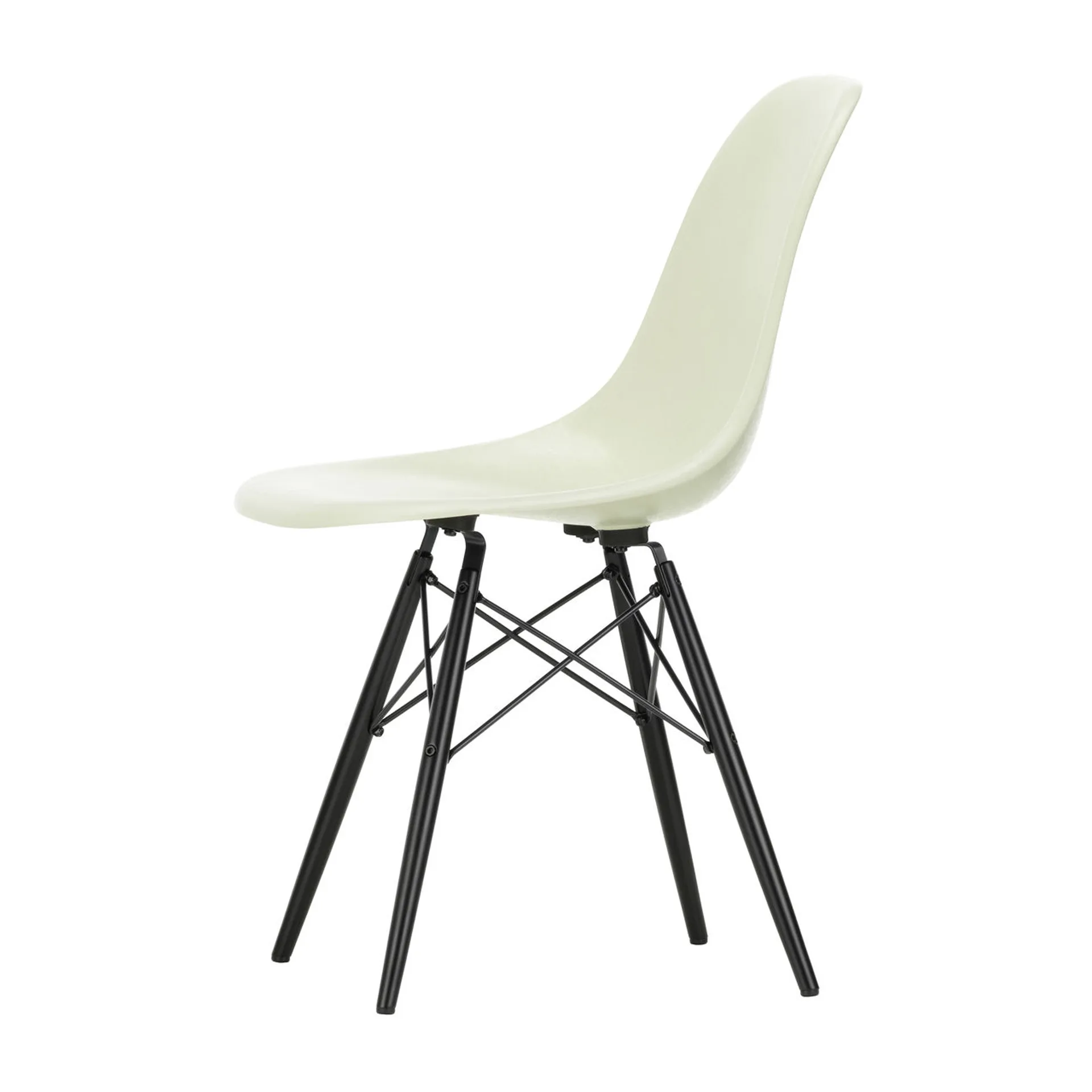Eames Fiberglass Chairs DSW stol, Parchment-svartbetsade lönnben Vitra
