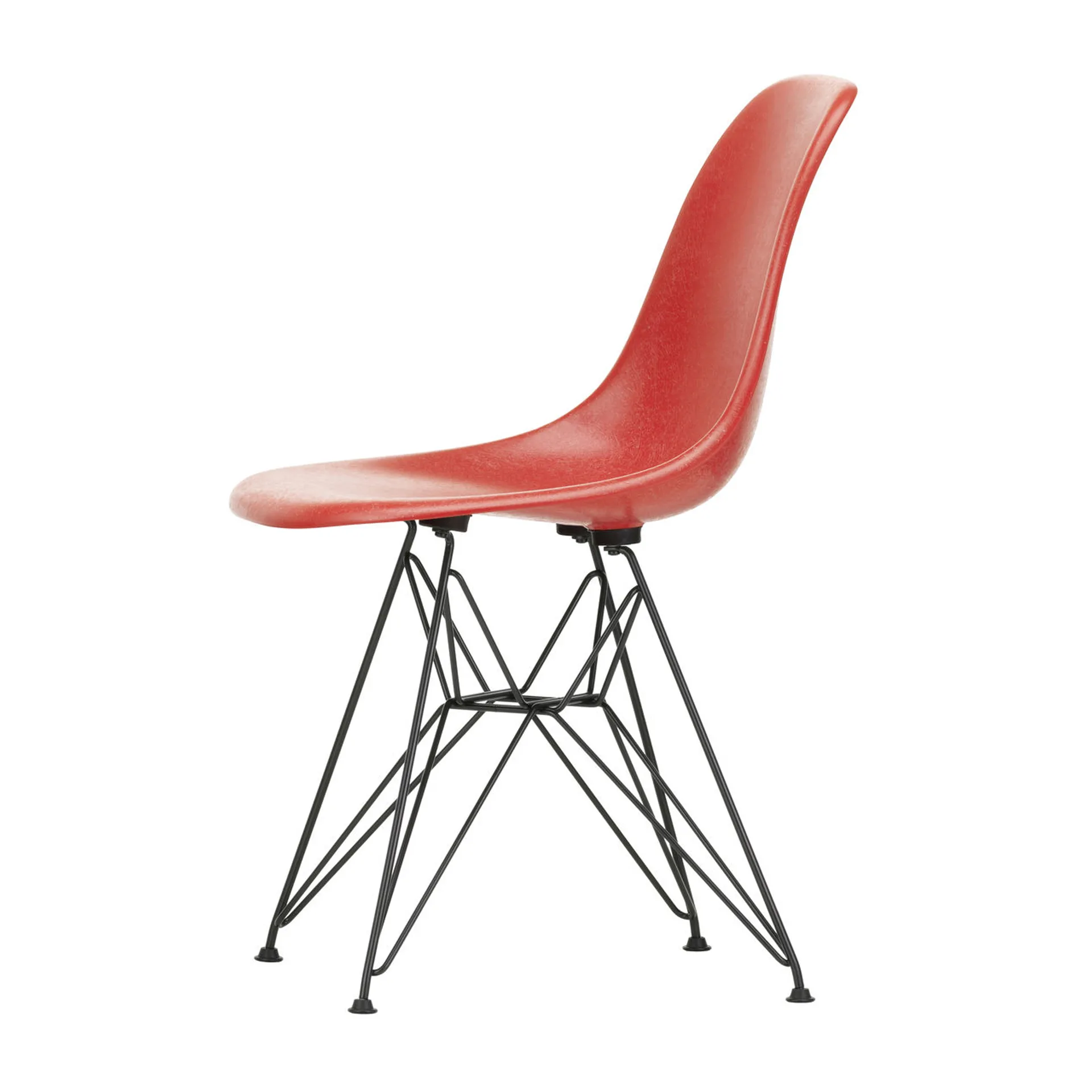 Eames Fiberglass Side Chair DSR stol, Classic red-Dark basic Vitra