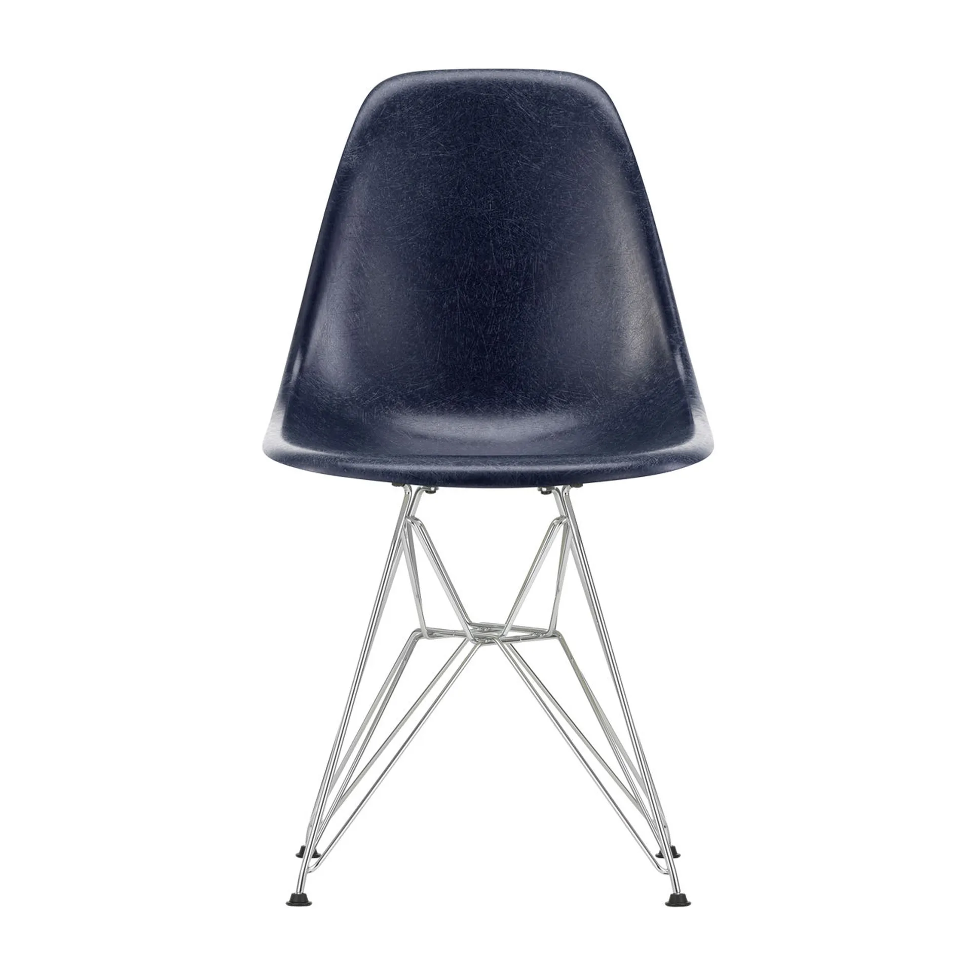Eames Fiberglass Side Chair DSR stol, Navy blue-Chrome Vitra