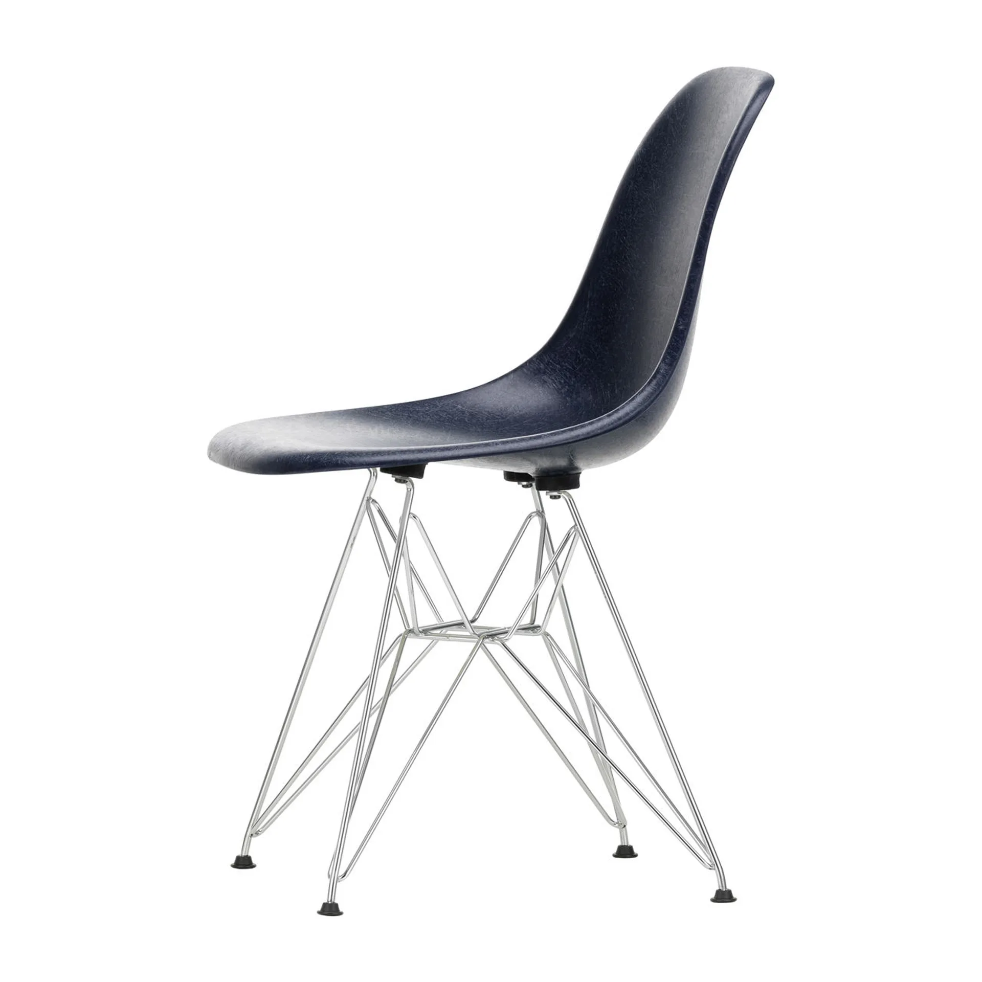 Eames Fiberglass Side Chair DSR stol, Navy blue-Chrome Vitra