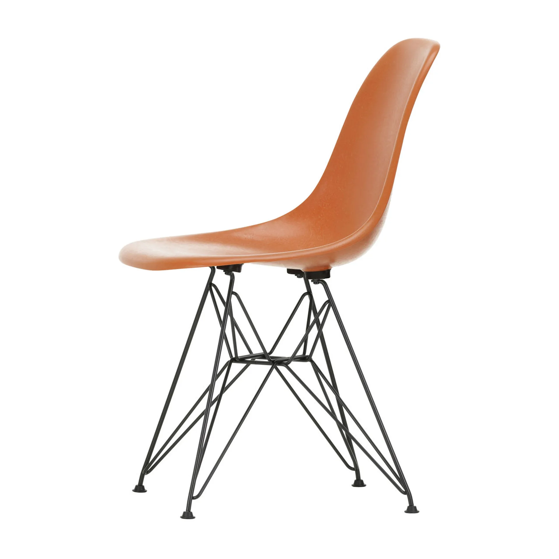 Eames Fiberglass Side Chair DSR stol, Red orange-Dark basic Vitra