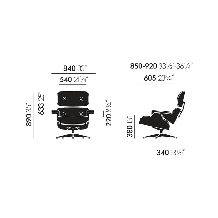Eames Lounge Chair new dimension Leather premium F, 66 nero-black ash Vitra