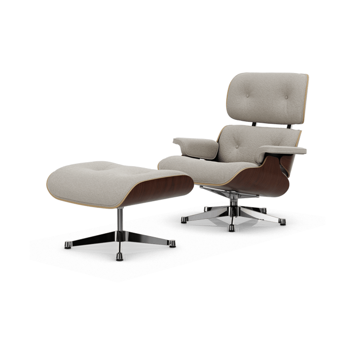 Eames Lounge Chair & Ottoman new dimension - 01 Ivory-pearl-32 walnut dark-pol. steel - Vitra