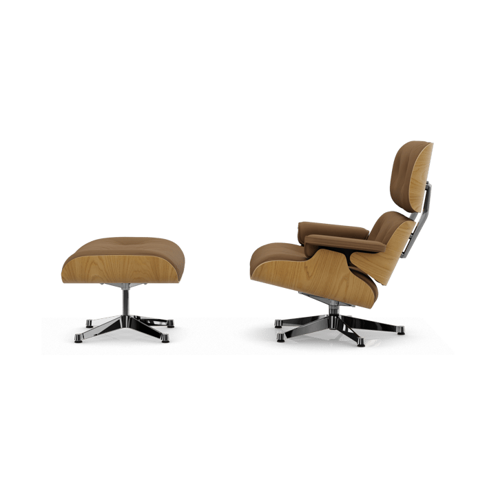 Eames Lounge Chair & Ottoman new dimension, 75 Camel-26 chestnut natural-pol. steel Vitra