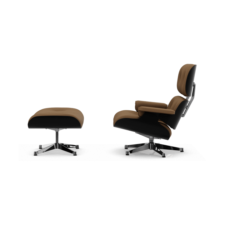 Eames Lounge Chair & Ottoman new dimension, 75 Camel-27 chestnut black-pol. steel Vitra