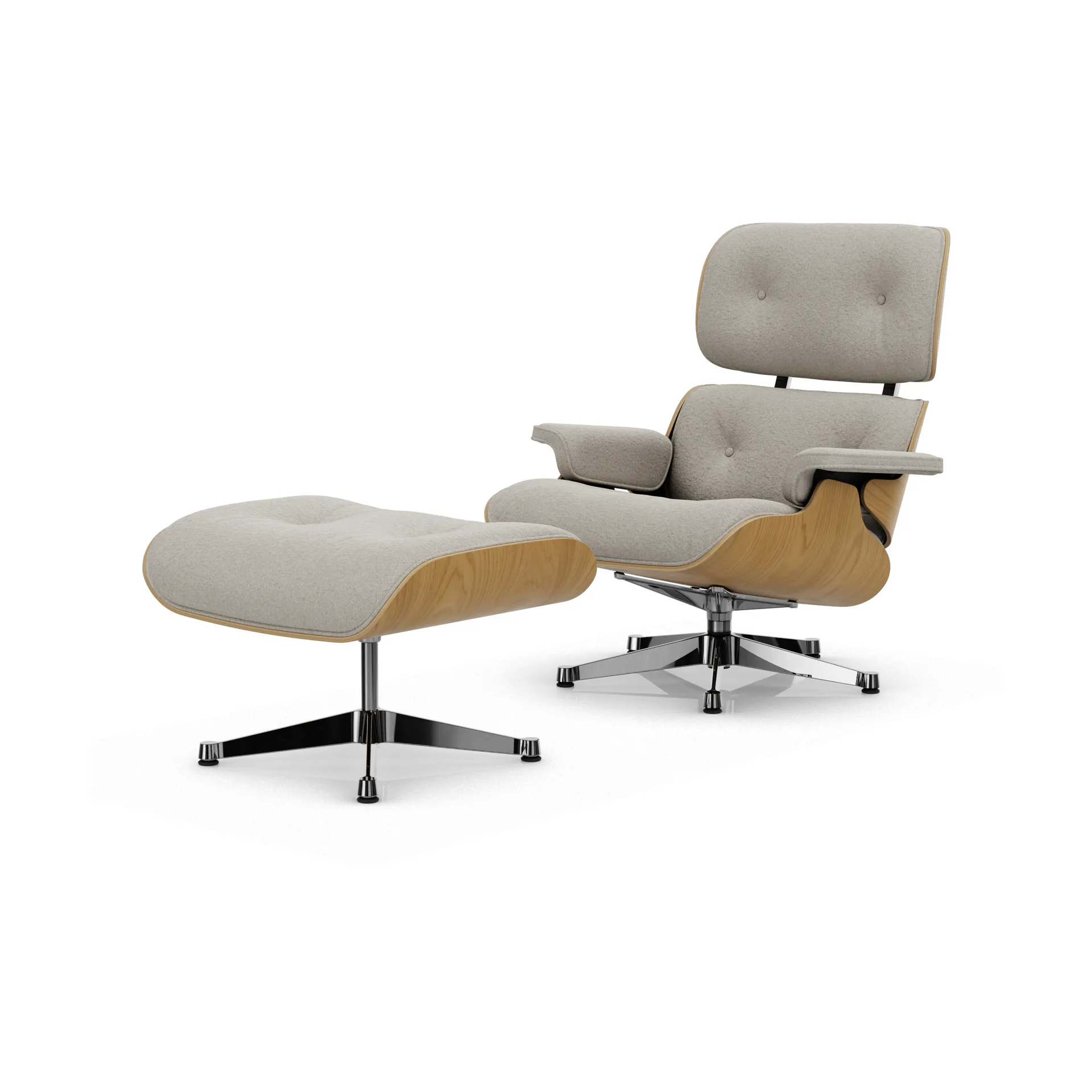 Eames Lounge Chair & Ottoman new dimensions, 01 Ivory-26 chestnut-pearl-pol. steel Vitra
