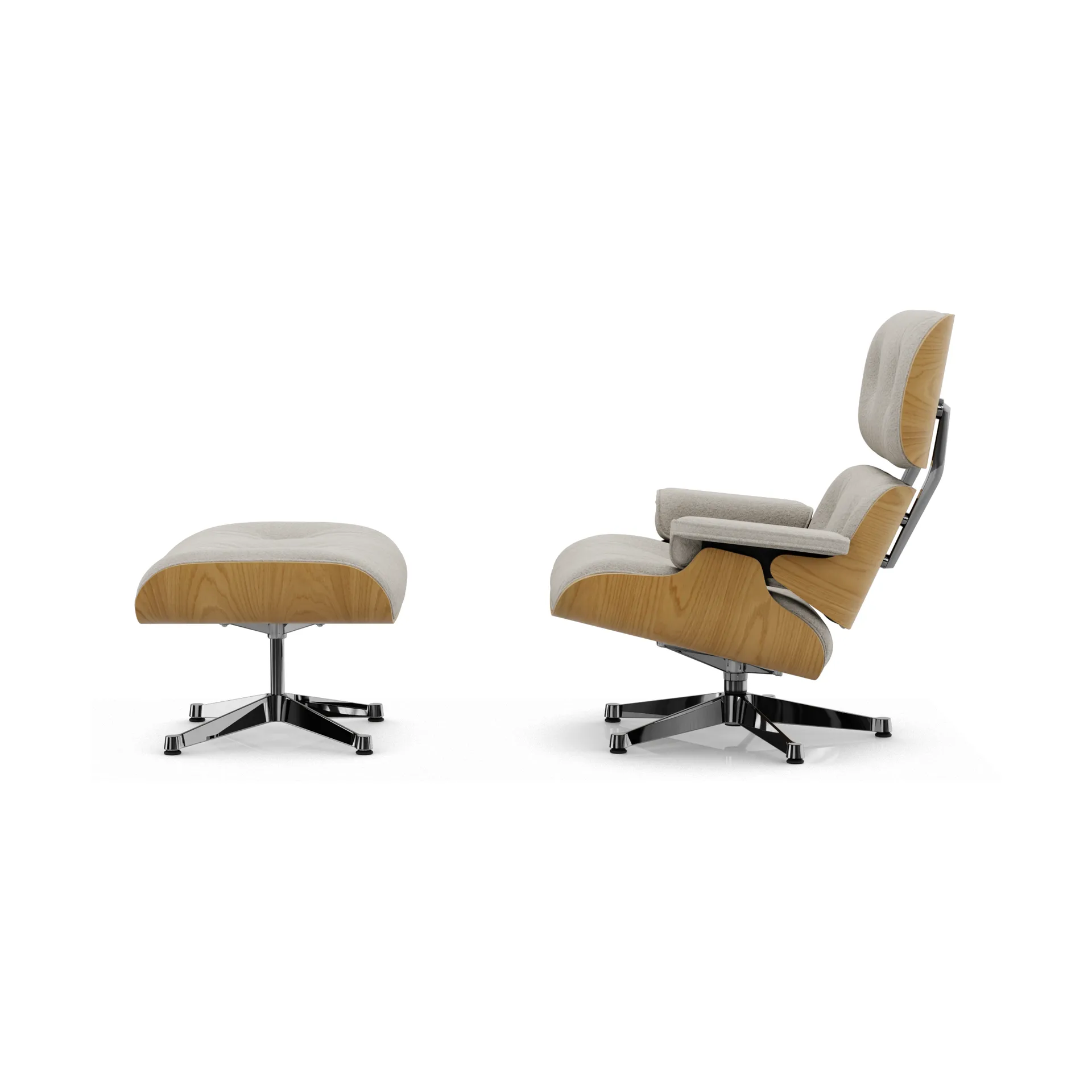 Eames Lounge Chair & Ottoman new dimensions, 01 Ivory-26 chestnut-pearl-pol. steel Vitra