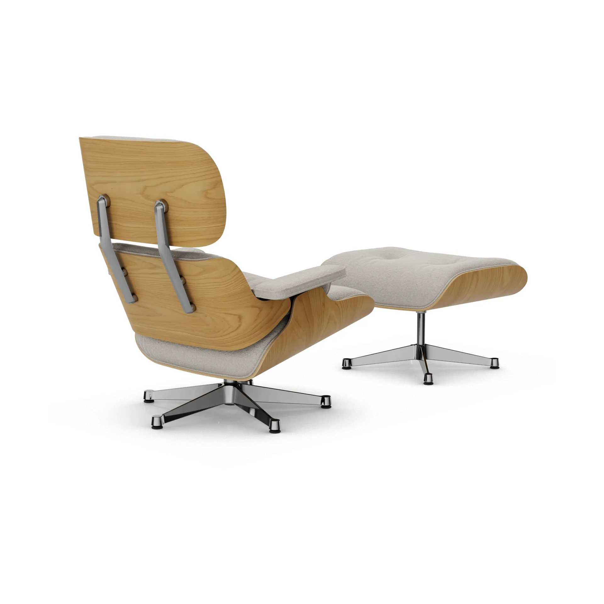 Eames Lounge Chair & Ottoman new dimensions, 01 Ivory-26 chestnut-pearl-pol. steel Vitra
