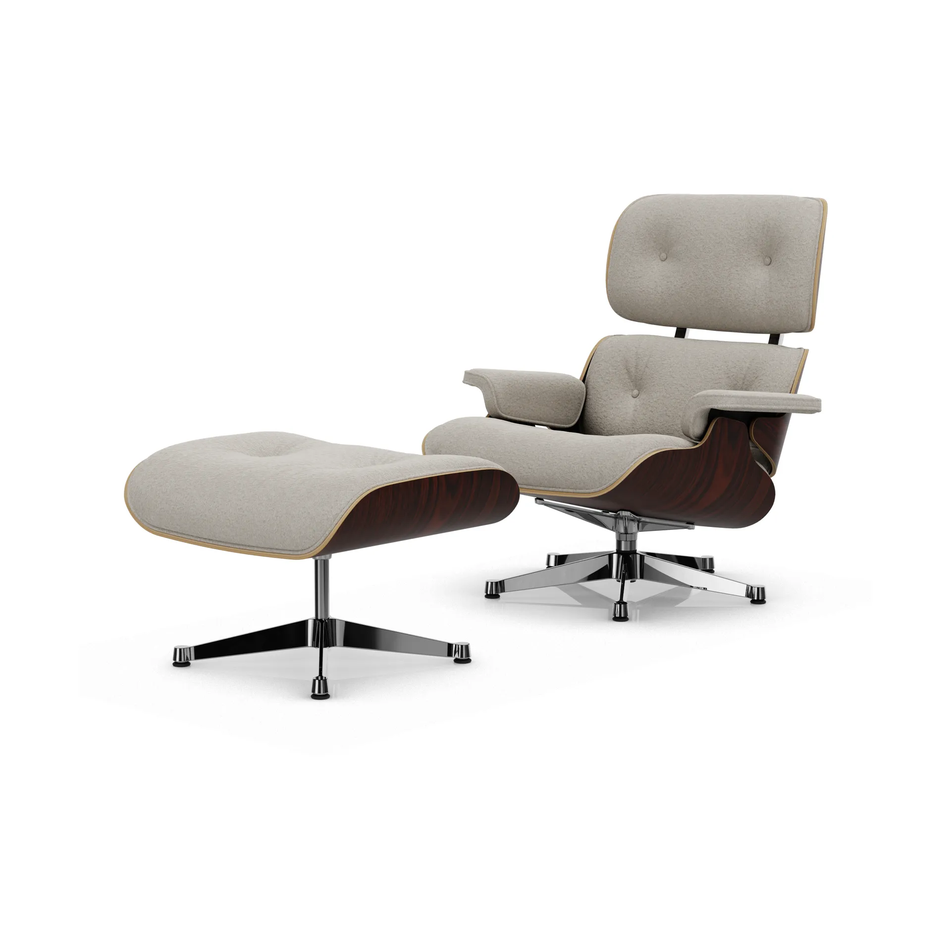 Eames Lounge Chair & Ottoman new dimensions, 01 Ivory-pearl-05 santos palisander-pol. steel Vitra