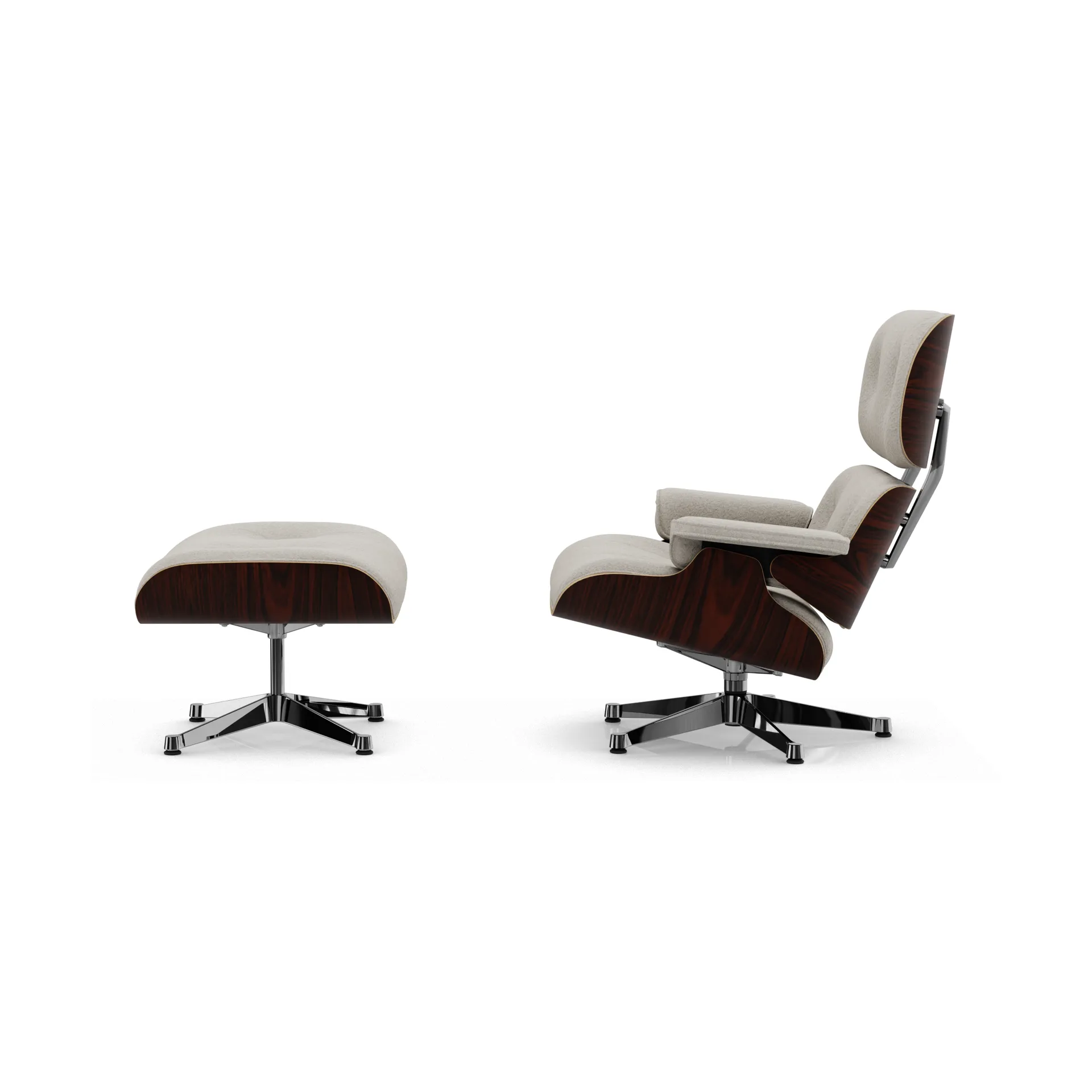Eames Lounge Chair & Ottoman new dimensions, 01 Ivory-pearl-05 santos palisander-pol. steel Vitra