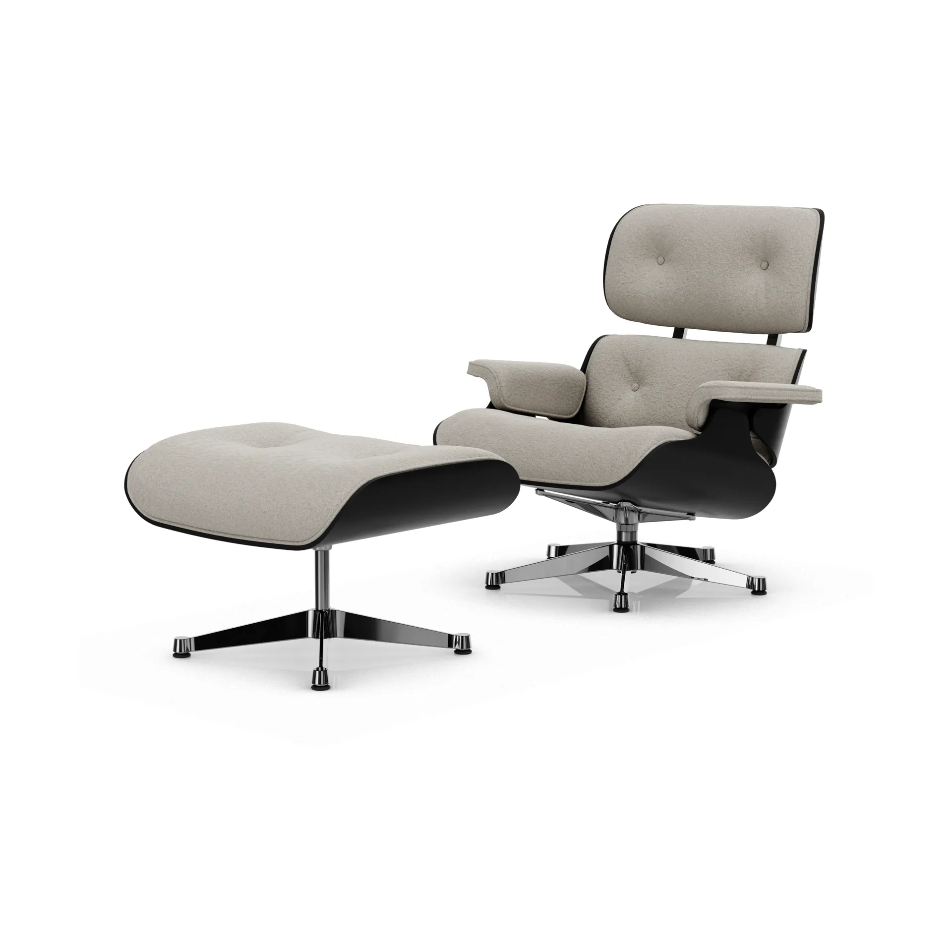 Eames Lounge Chair & Ottoman new dimensions, 01 Ivory-pearl-27 chestnut black-pol. steel Vitra