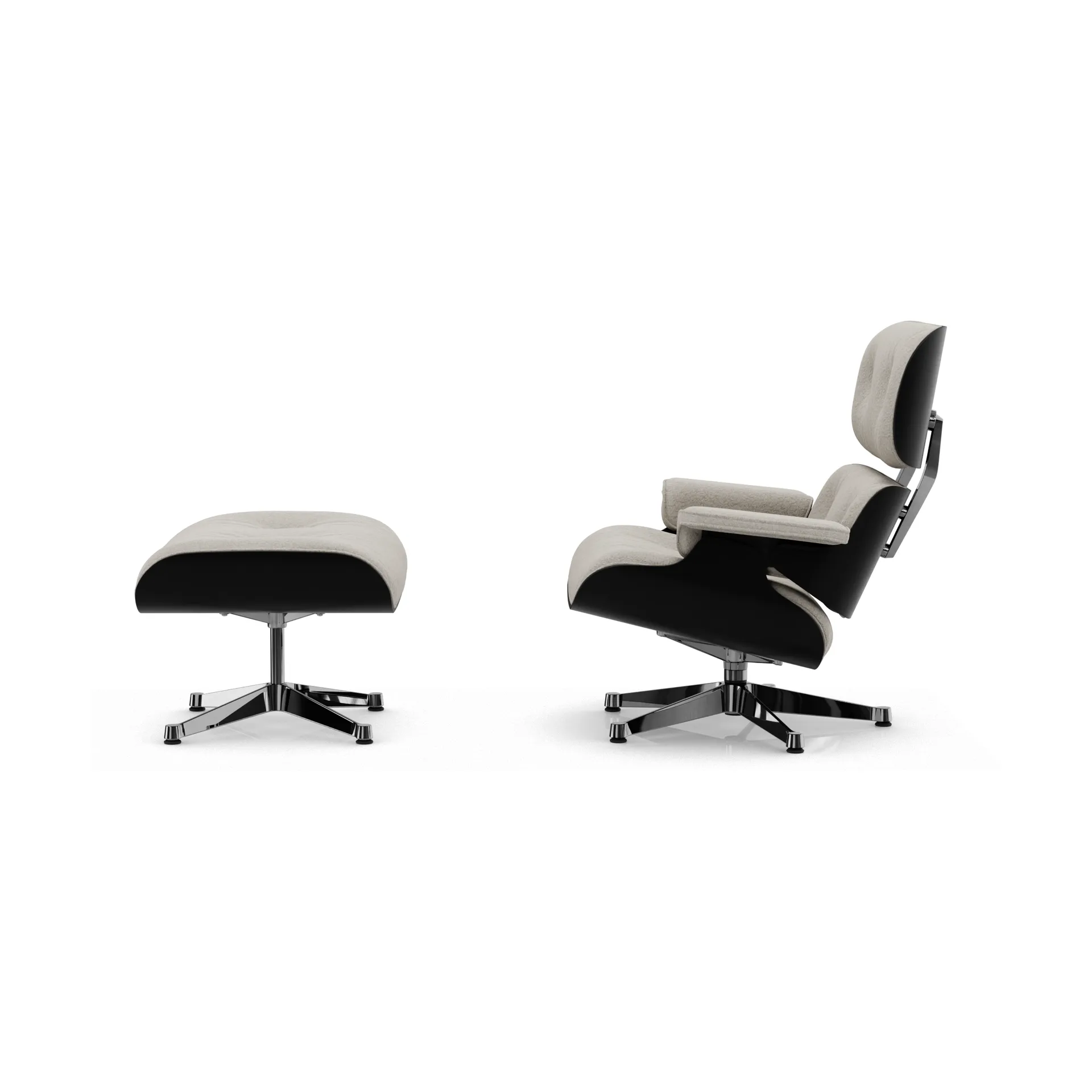 Eames Lounge Chair & Ottoman new dimensions, 01 Ivory-pearl-27 chestnut black-pol. steel Vitra