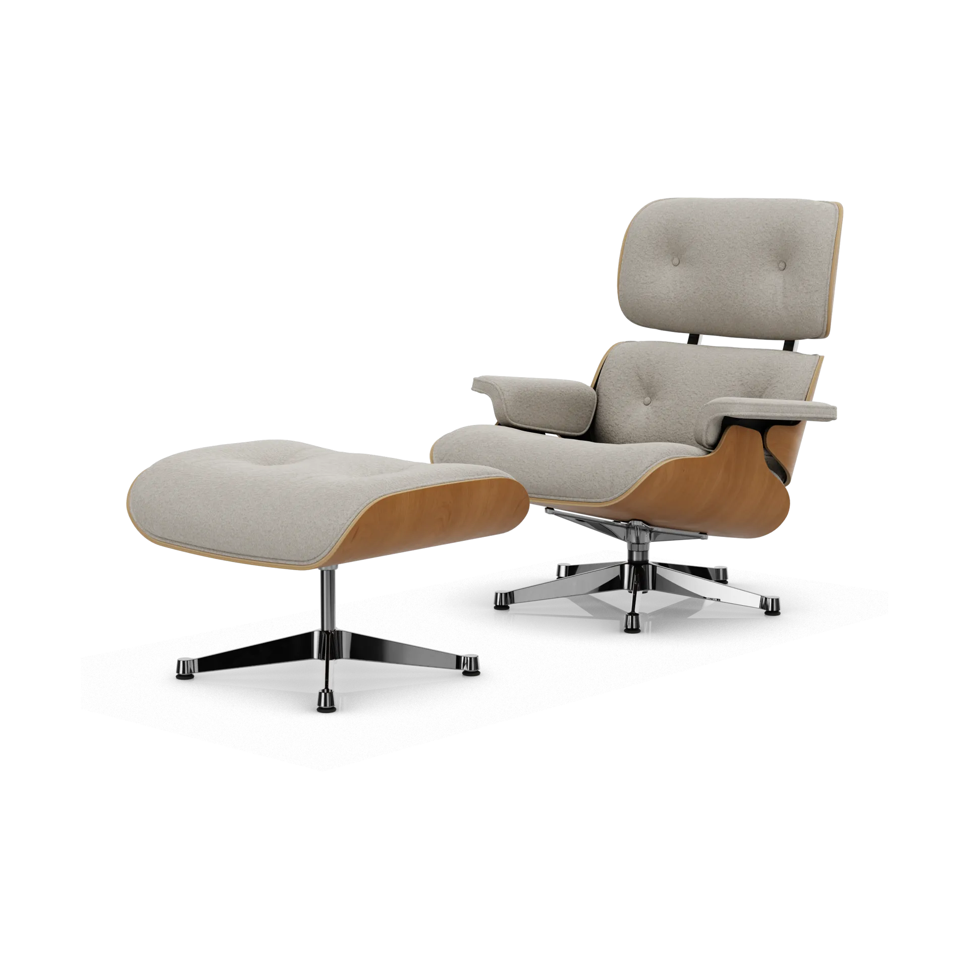 Eames Lounge Chair & Ottoman new dimensions, 01 Ivory-pearl-28 cherry natural-pol. steel Vitra