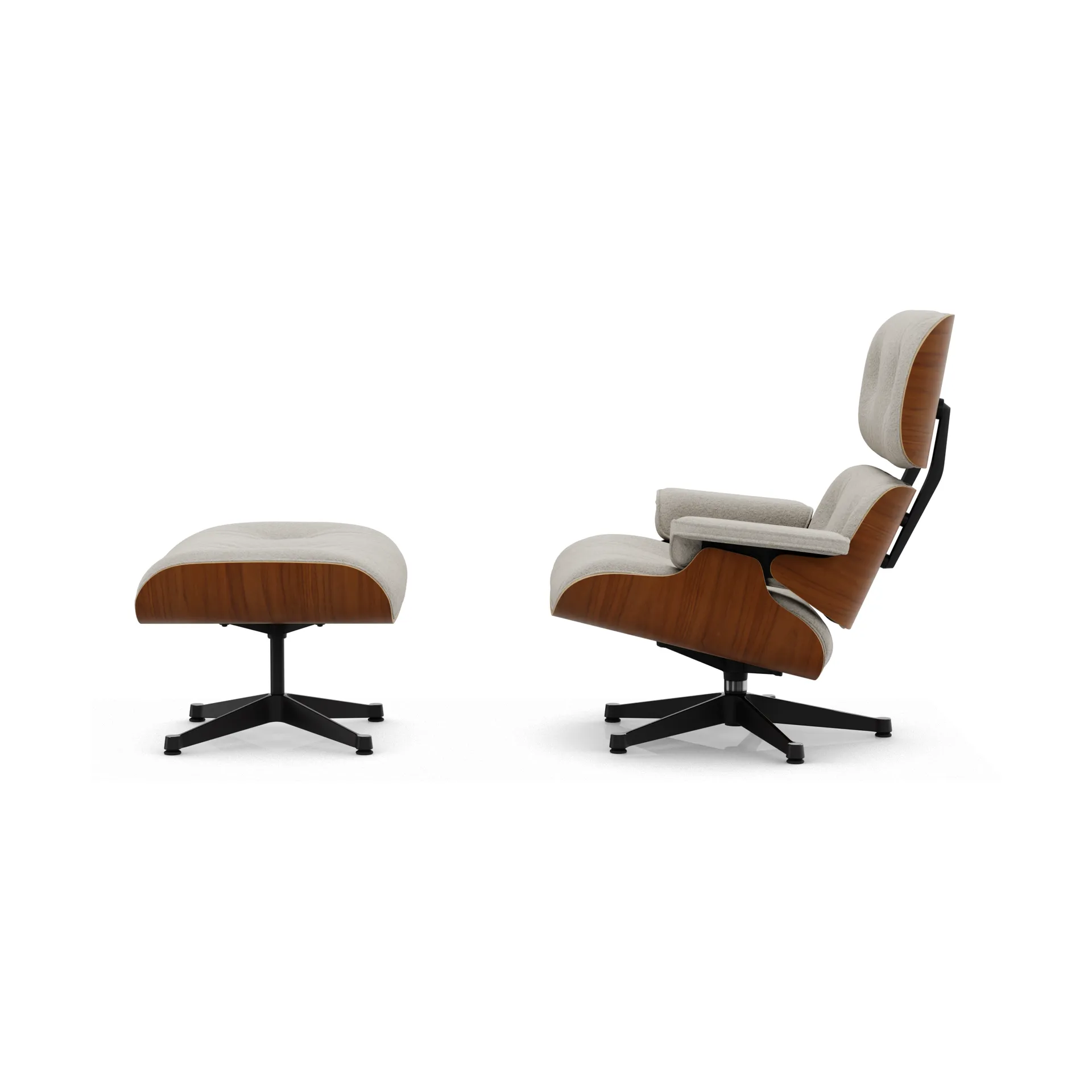 Eames Lounge Chair & Ottoman new dimensions, 01 Ivory-pearl-31 walnut natural-pol. steel-black Vitra