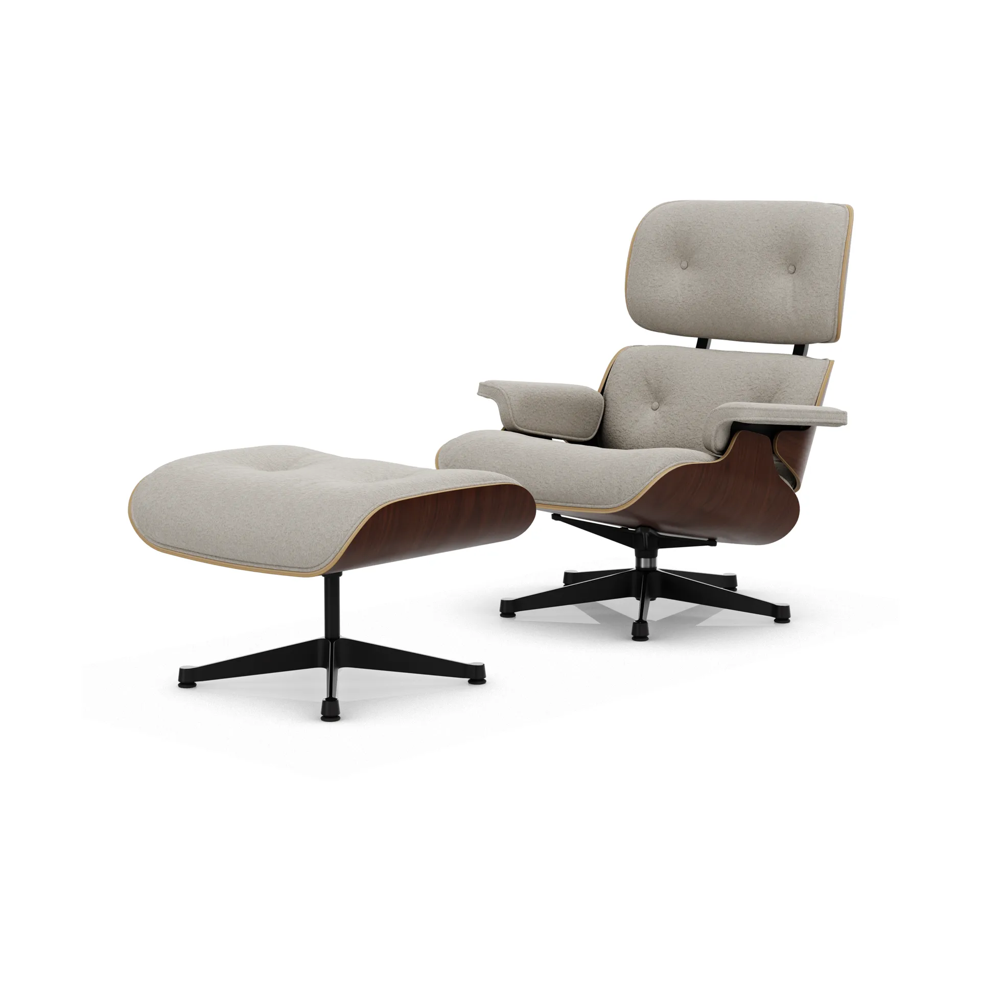 Eames Lounge Chair & Ottoman new dimensions, 01 Ivory-pearl-32 walnut dark-pol. steel-black Vitra