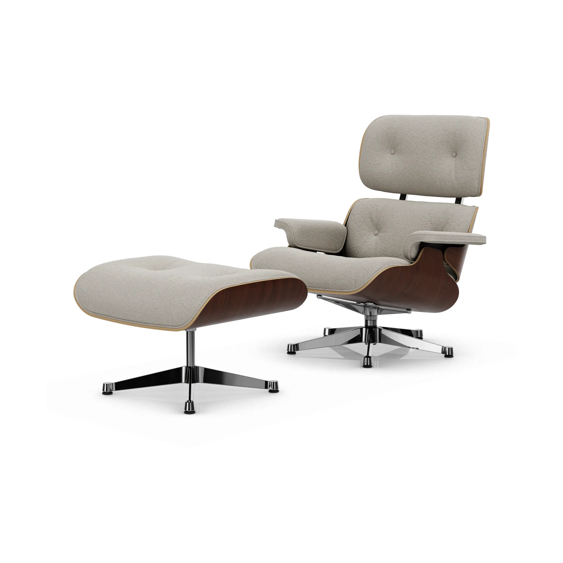 Eames Lounge Chair & Ottoman new dimensions, 01 Ivory-pearl-32 walnut dark-pol. steel Vitra