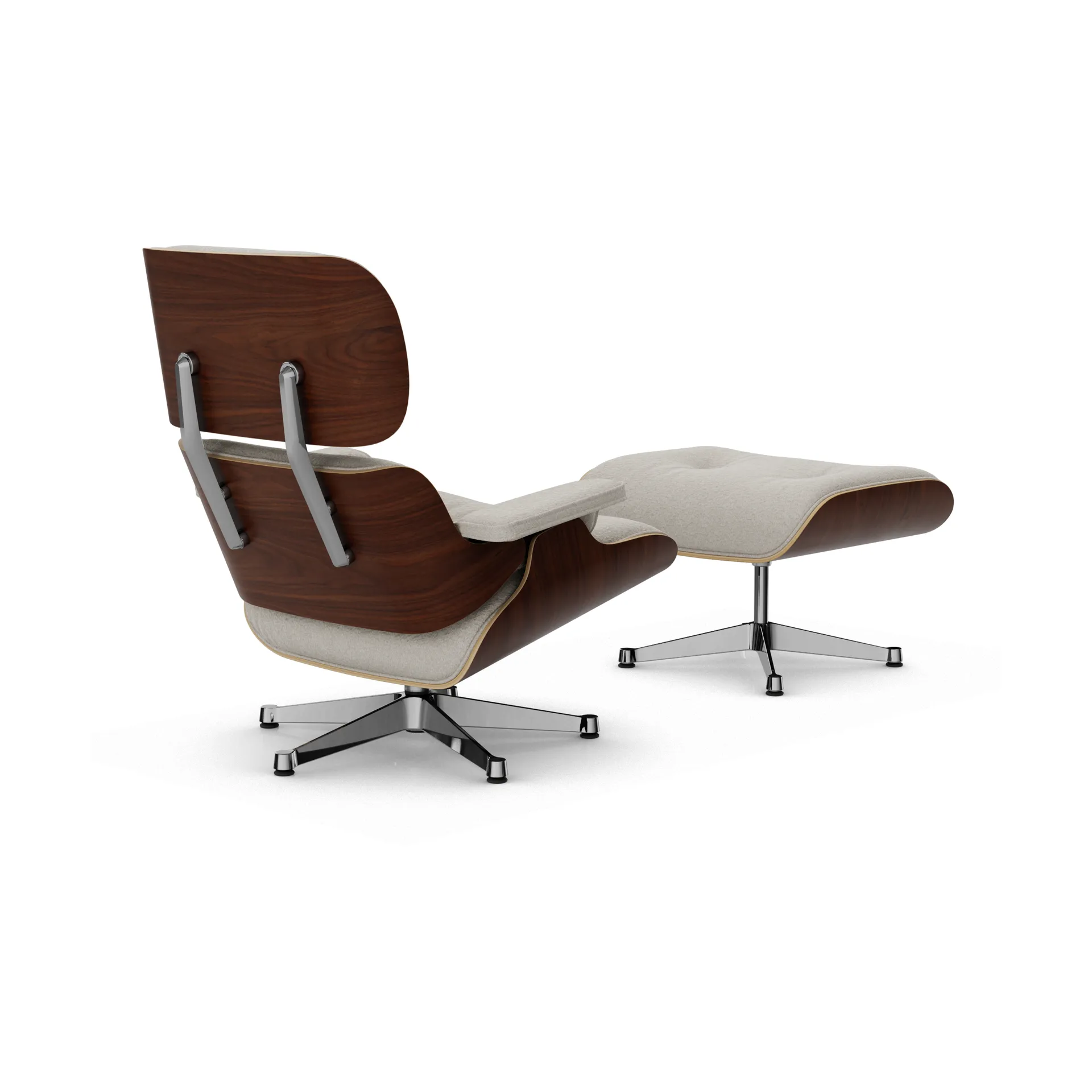 Eames Lounge Chair & Ottoman new dimensions, 01 Ivory-pearl-32 walnut dark-pol. steel Vitra