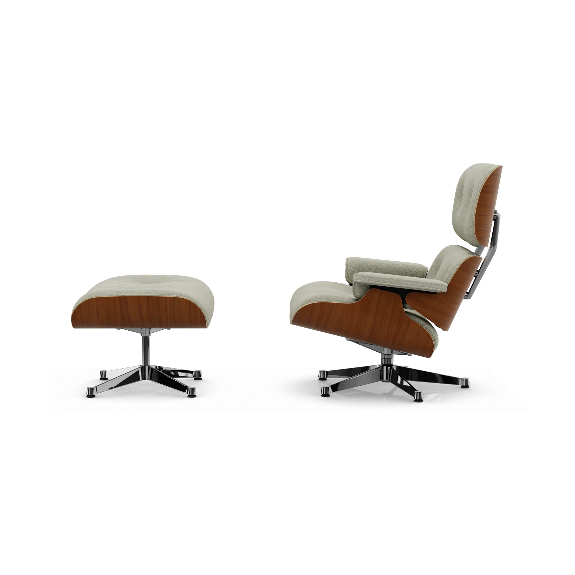 Eames Lounge Chair & Ottoman new dimensions, 03 Cream-sand-31 walnut natural-pol. steel Vitra
