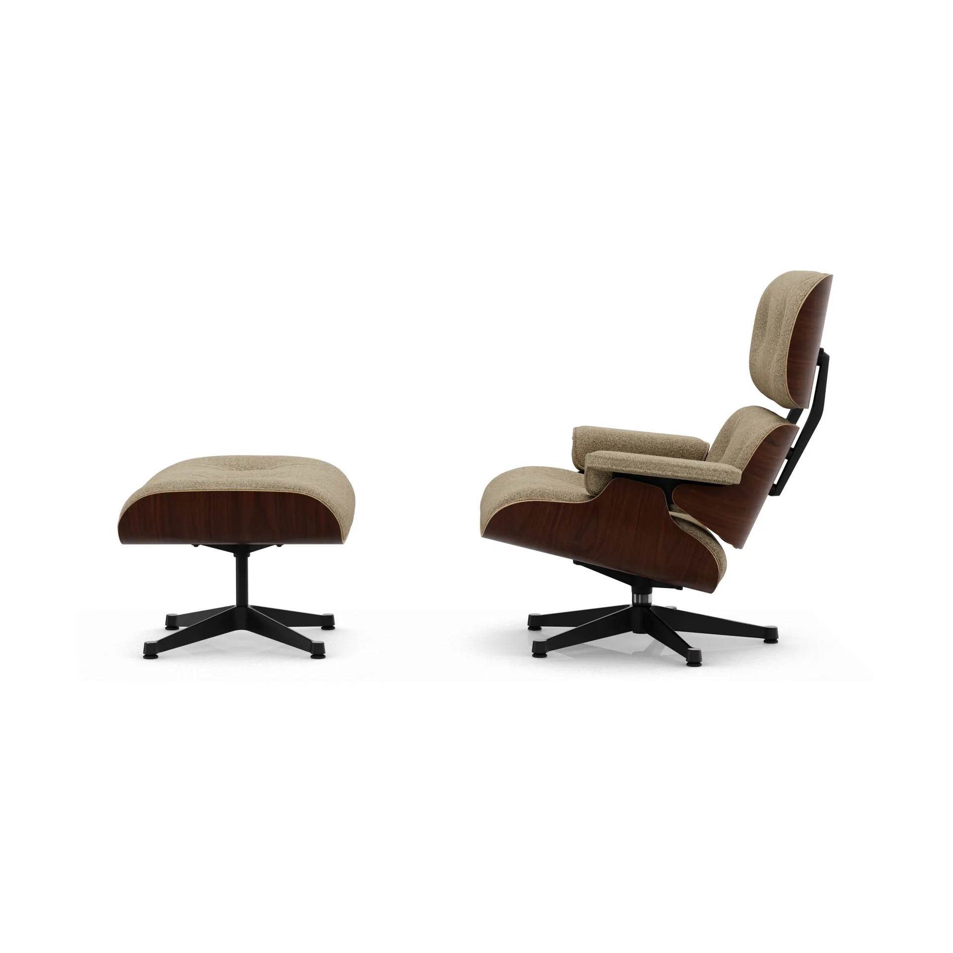 Eames Lounge Chair & Ottoman new dimensions, 04 Bamboo-terra-32 walnut dark-pol. steel-black Vitra