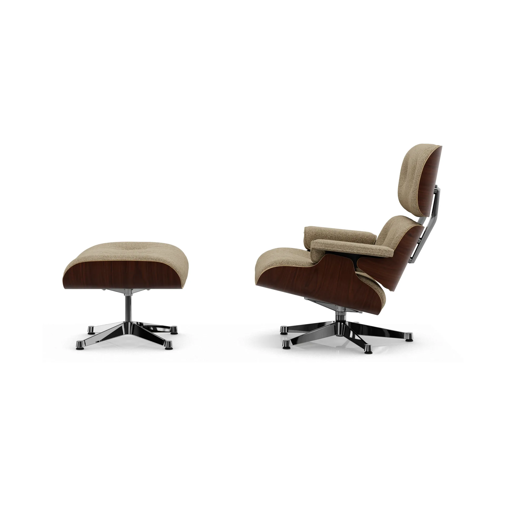 Eames Lounge Chair & Ottoman new dimensions, 04 Bamboo-terra-32 walnut dark-pol. steel Vitra