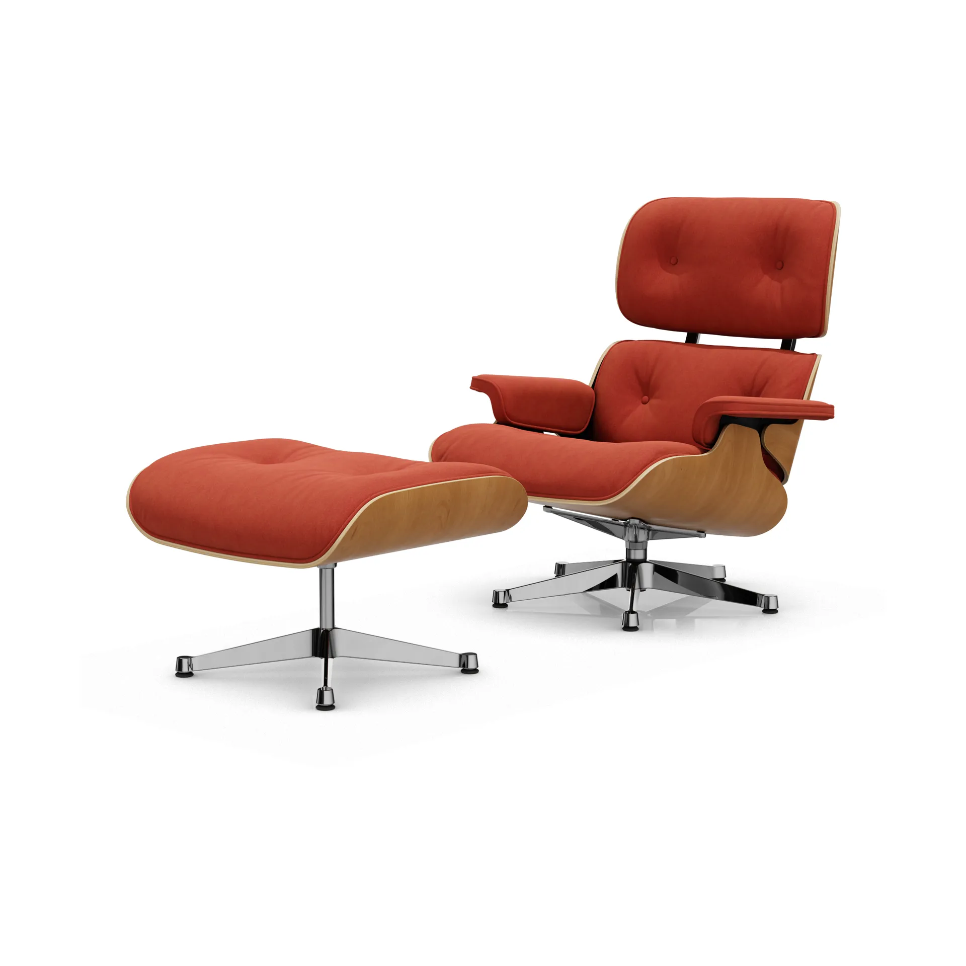 Eames Lounge Chair & Ottoman new dimensions, 07 Brandy-28 cherry natural-pol. steel Vitra