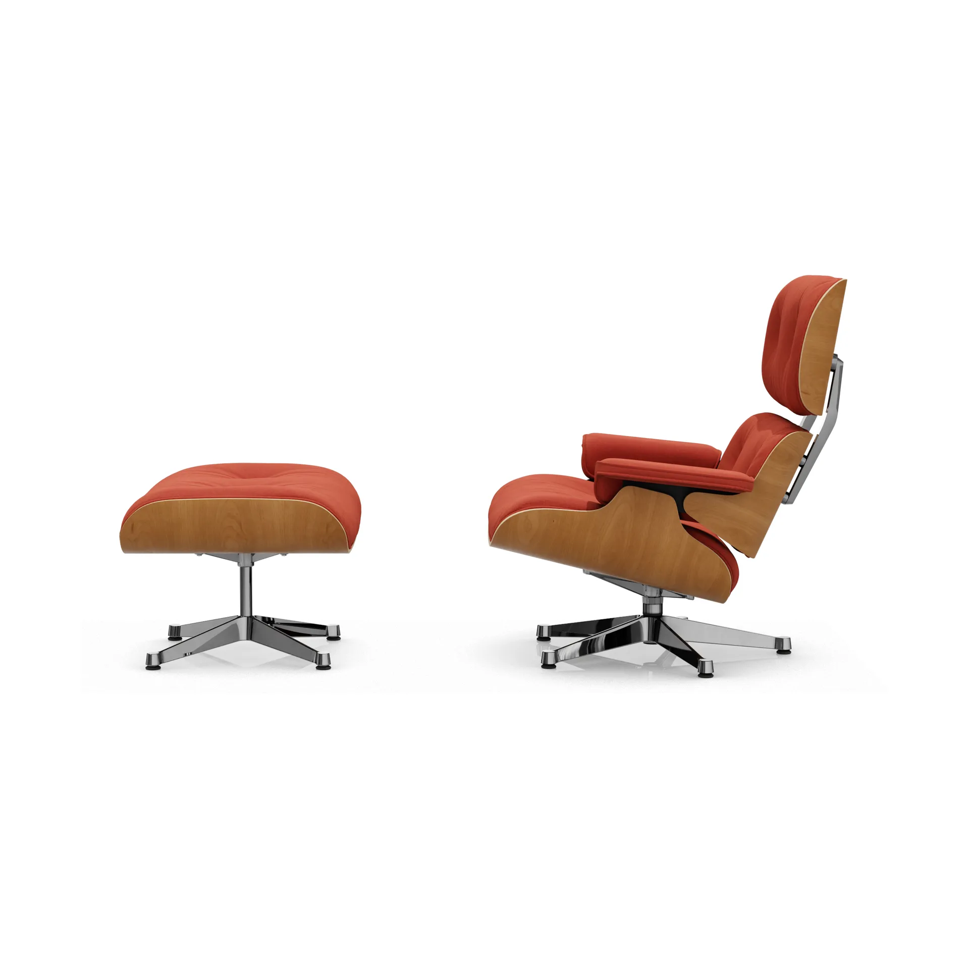 Eames Lounge Chair & Ottoman new dimensions, 07 Brandy-28 cherry natural-pol. steel Vitra