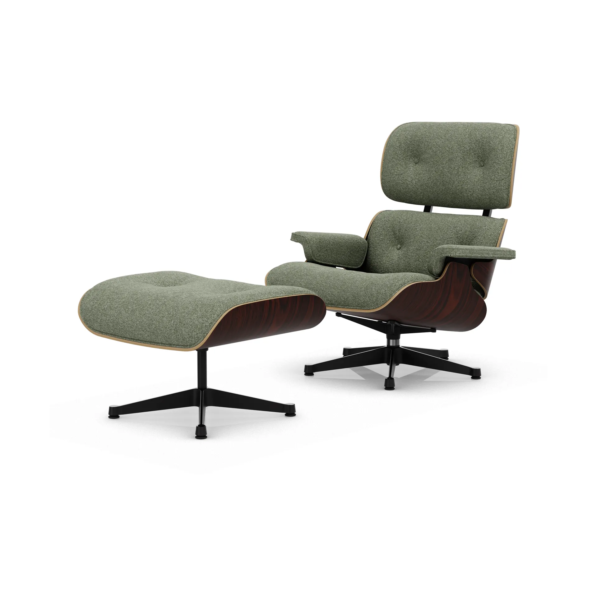 Eames Lounge Chair & Ottoman new dimensions, 09 Ivory-forest-05 sant. palisander-pol. steel-black Vitra
