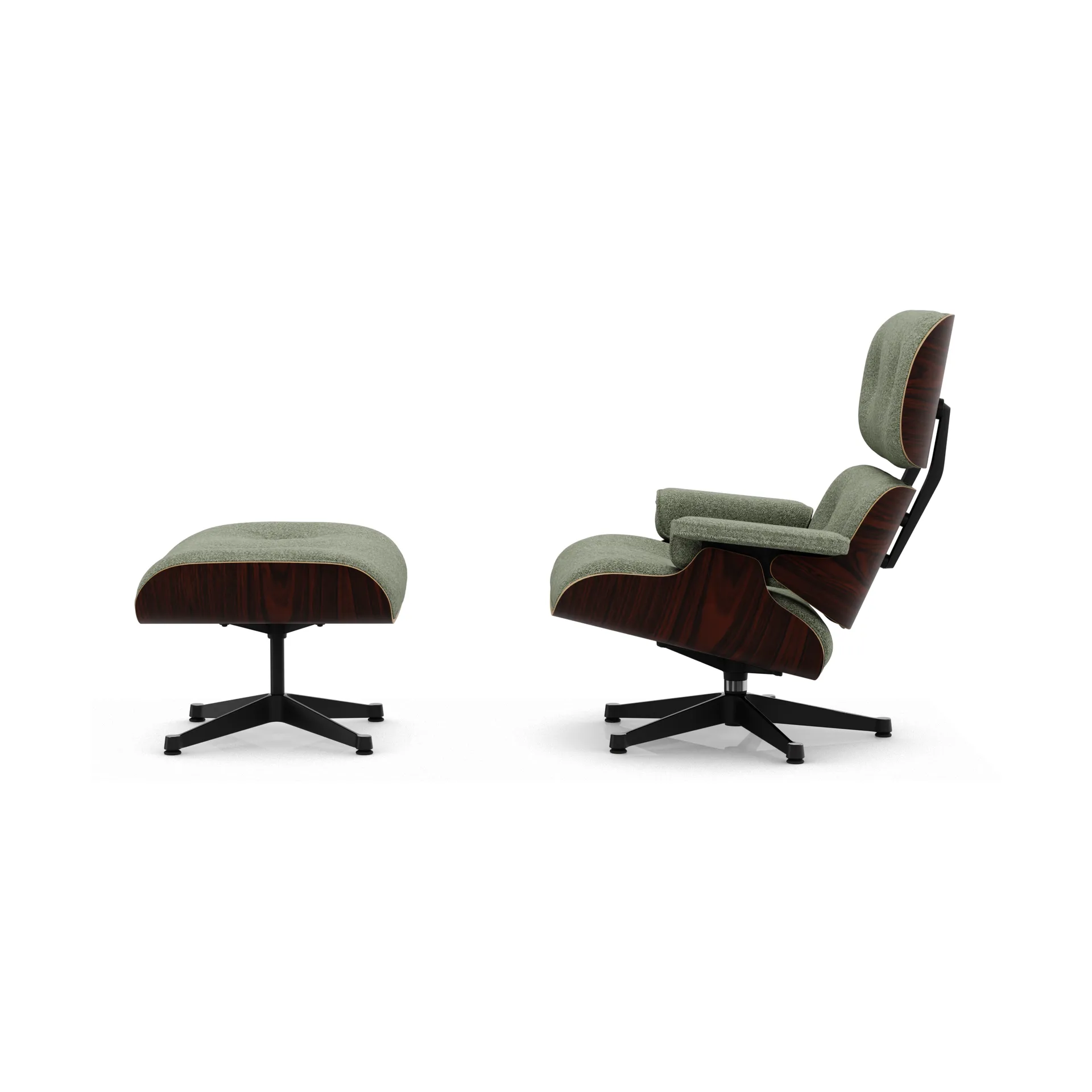 Eames Lounge Chair & Ottoman new dimensions, 09 Ivory-forest-05 sant. palisander-pol. steel-black Vitra