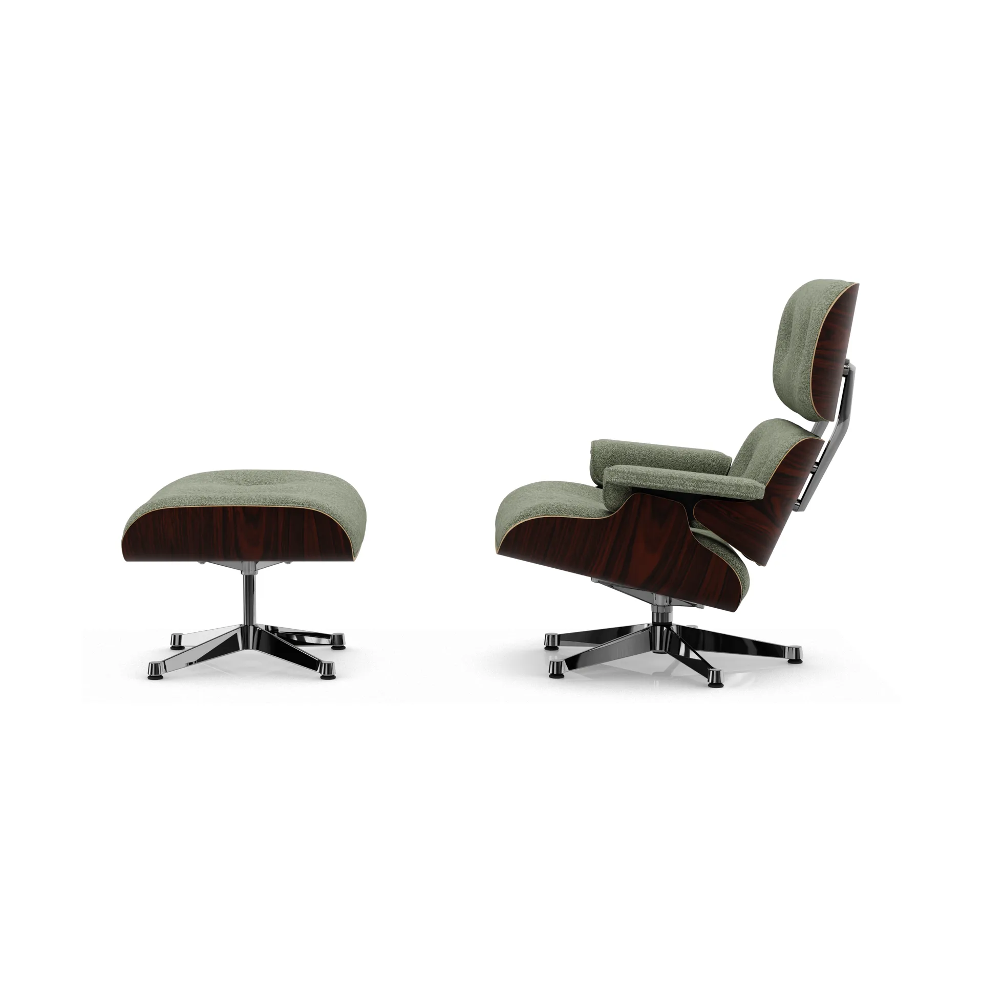 Eames Lounge Chair & Ottoman new dimensions, 09 Ivory-forest-05 sant. palisander-pol. Steel Vitra