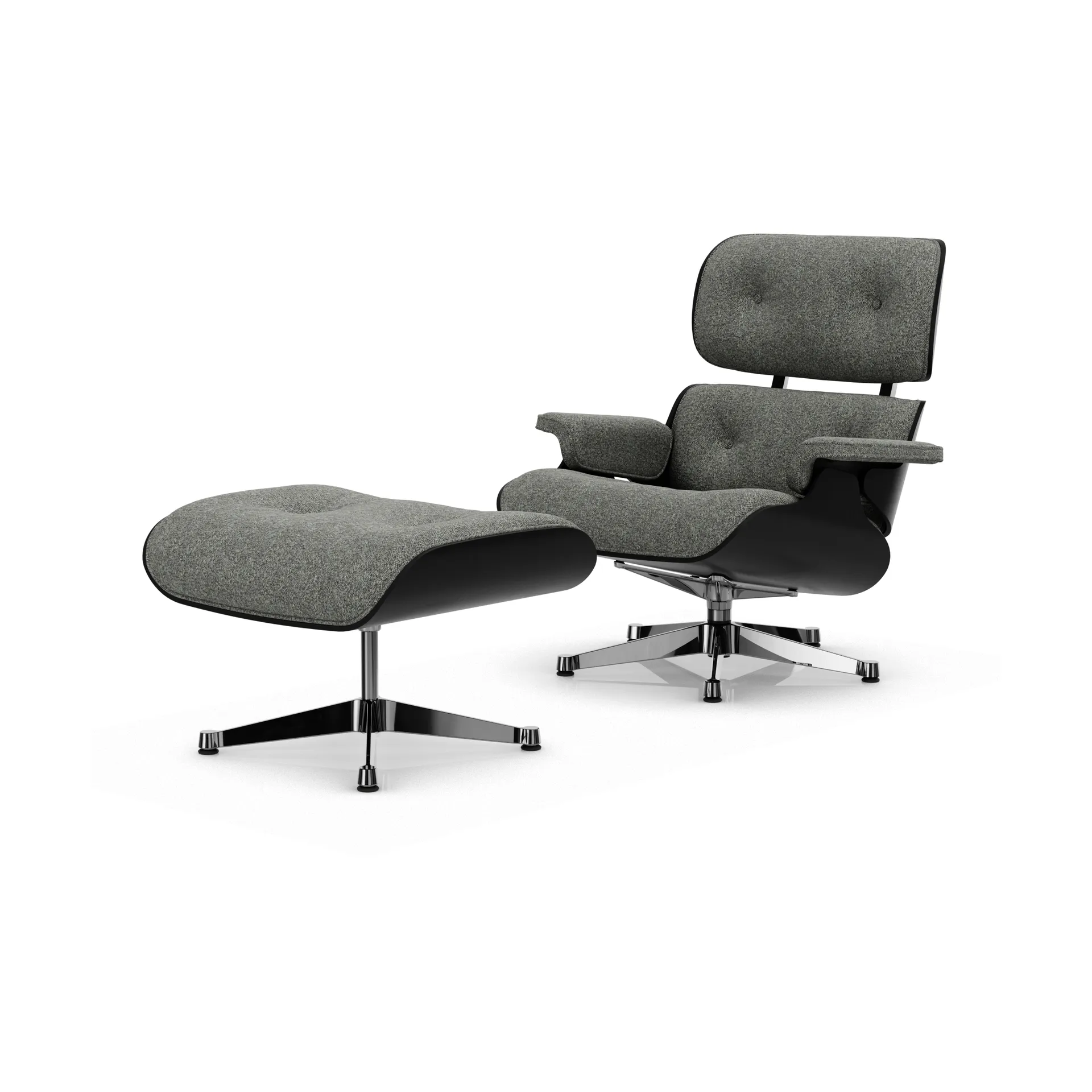 Eames Lounge Chair & Ottoman new dimensions, 10 Salt'n pepper-27 chestnut black-pol. steel Vitra