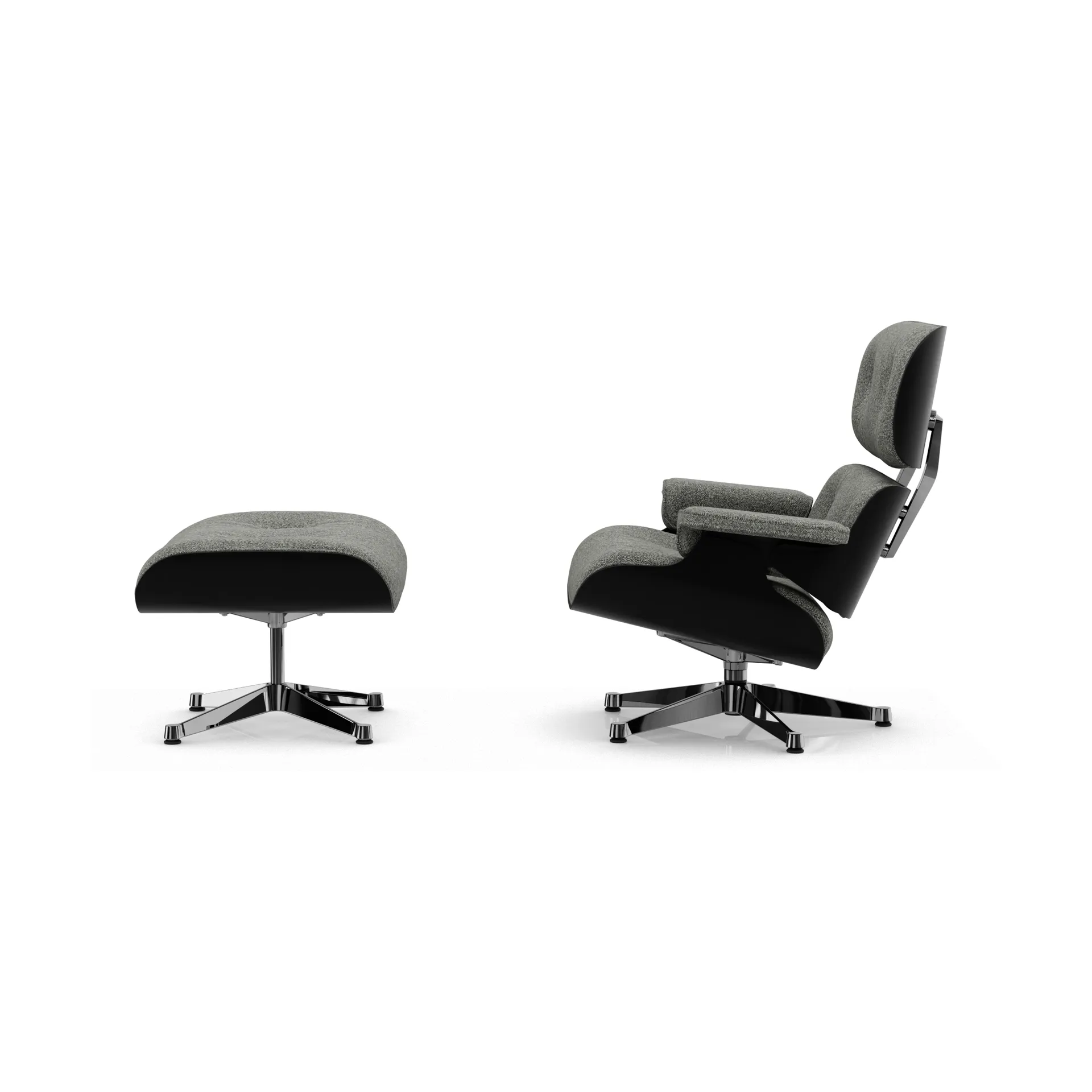 Eames Lounge Chair & Ottoman new dimensions, 10 Salt'n pepper-27 chestnut black-pol. steel Vitra