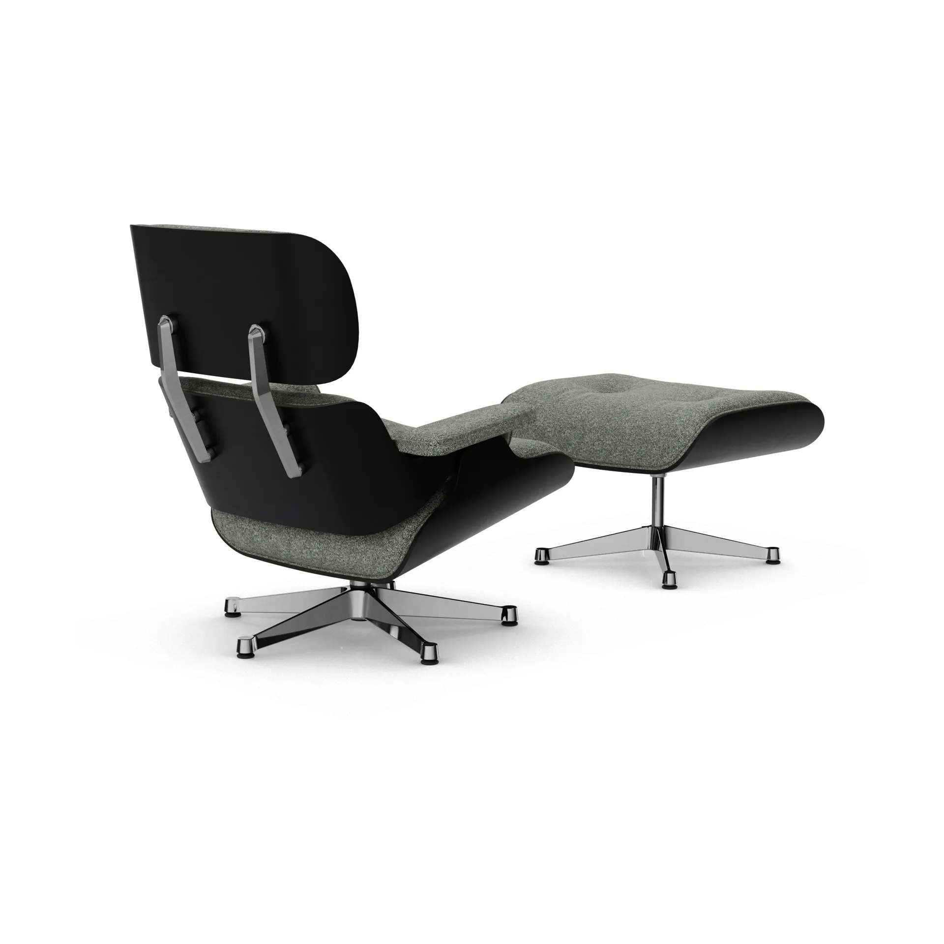 Eames Lounge Chair & Ottoman new dimensions, 10 Salt'n pepper-27 chestnut black-pol. steel Vitra