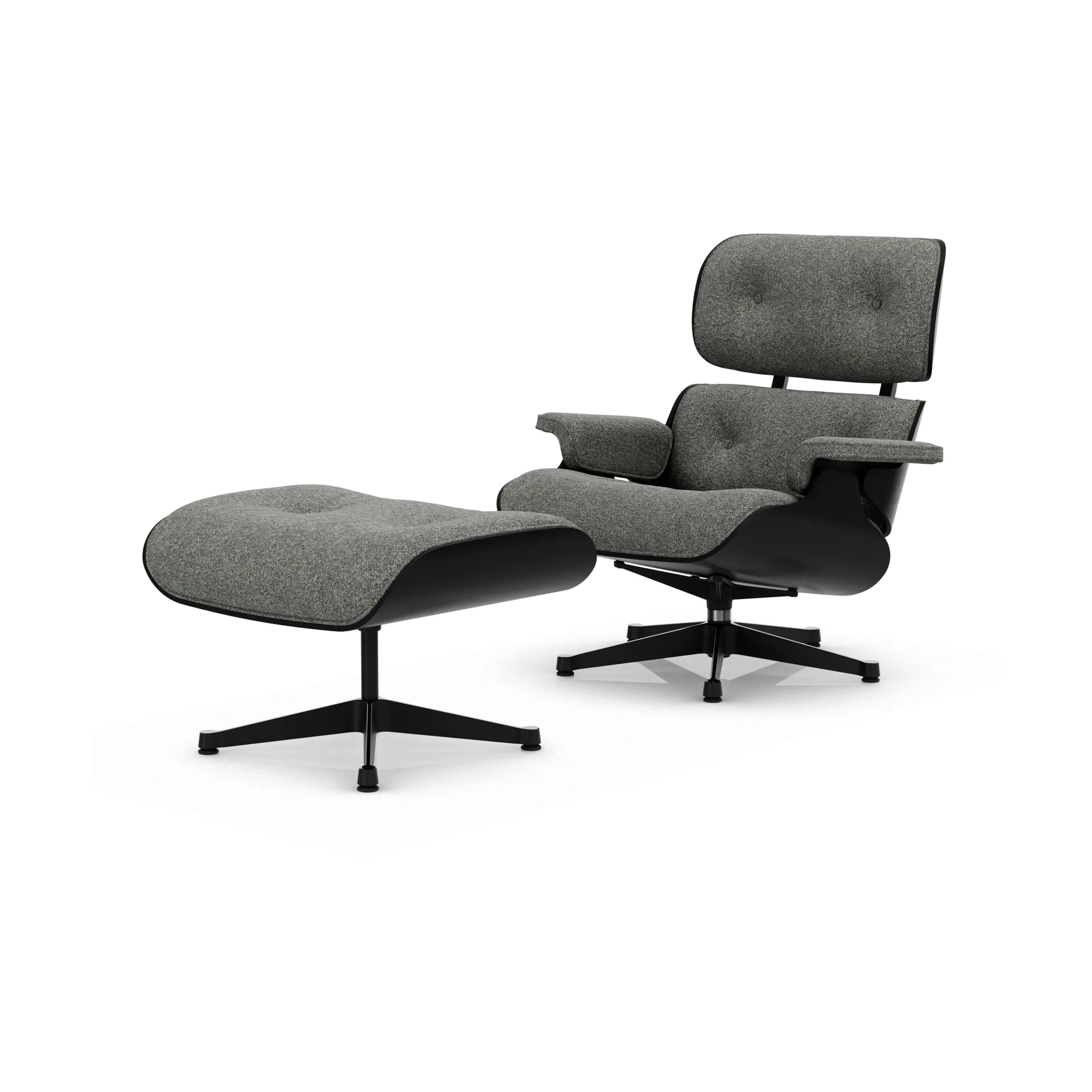 Eames Lounge Chair & Ottoman new dimensions, 10 Salt'n pepper-27 chestnut black-pol.steel-black Vitra