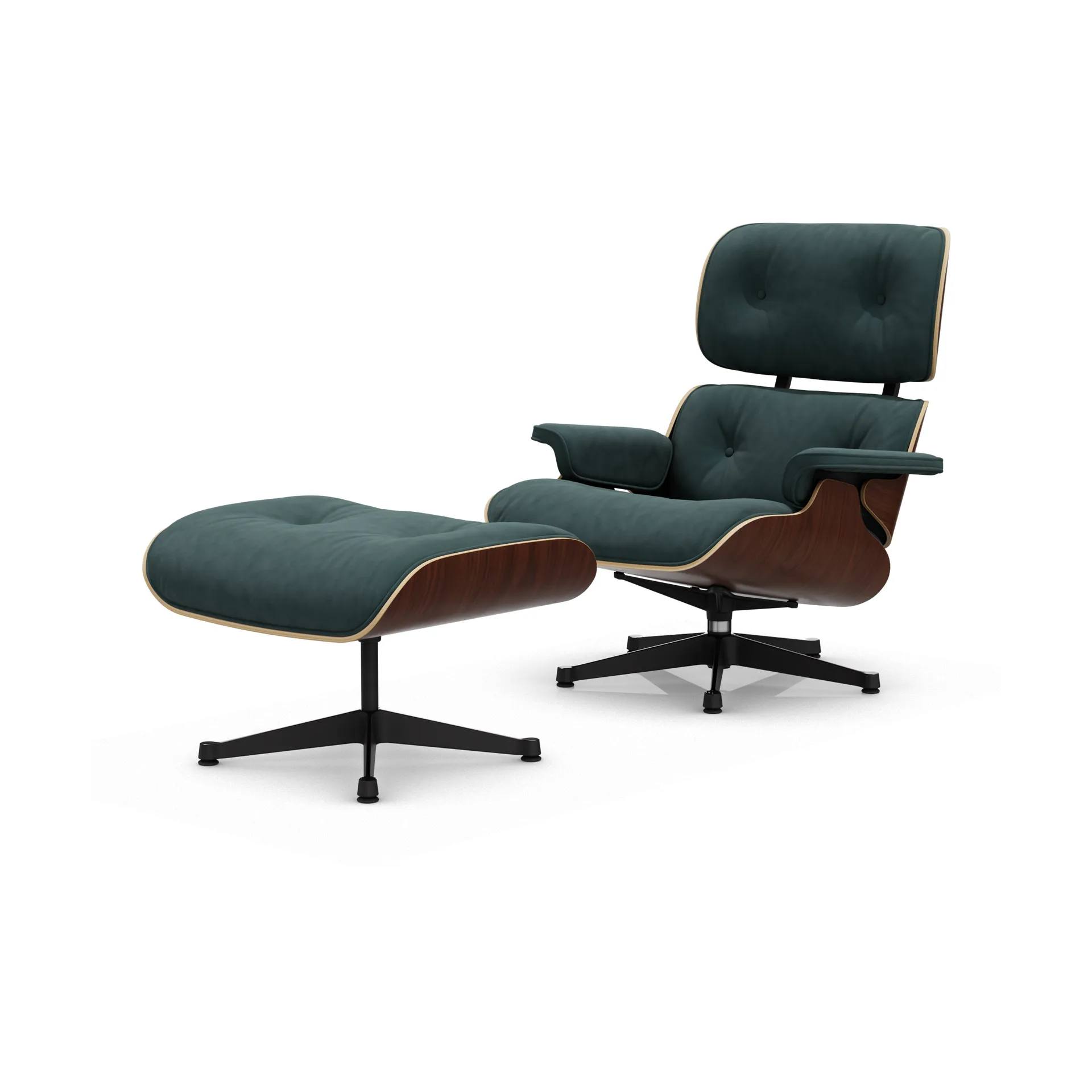 Eames Lounge Chair & Ottoman new dimensions, 11 Pine Green-32 walnut dark-pol.steel-black Vitra