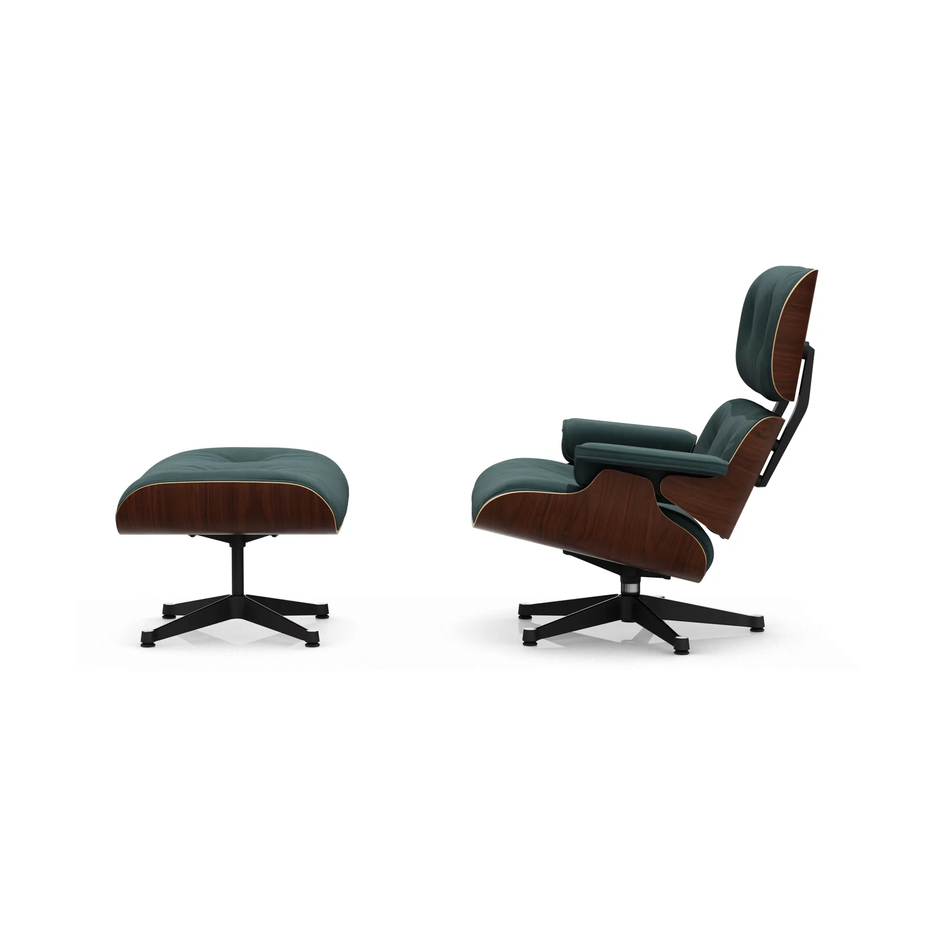 Eames Lounge Chair & Ottoman new dimensions, 11 Pine Green-32 walnut dark-pol.steel-black Vitra