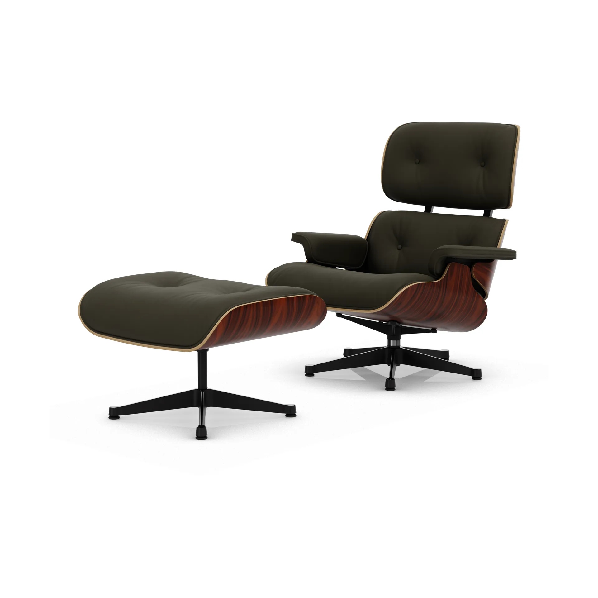Eames Lounge Chair & Ottoman new dimensions, 58 Khaki-05 santos palisander-pol. steel-black Vitra