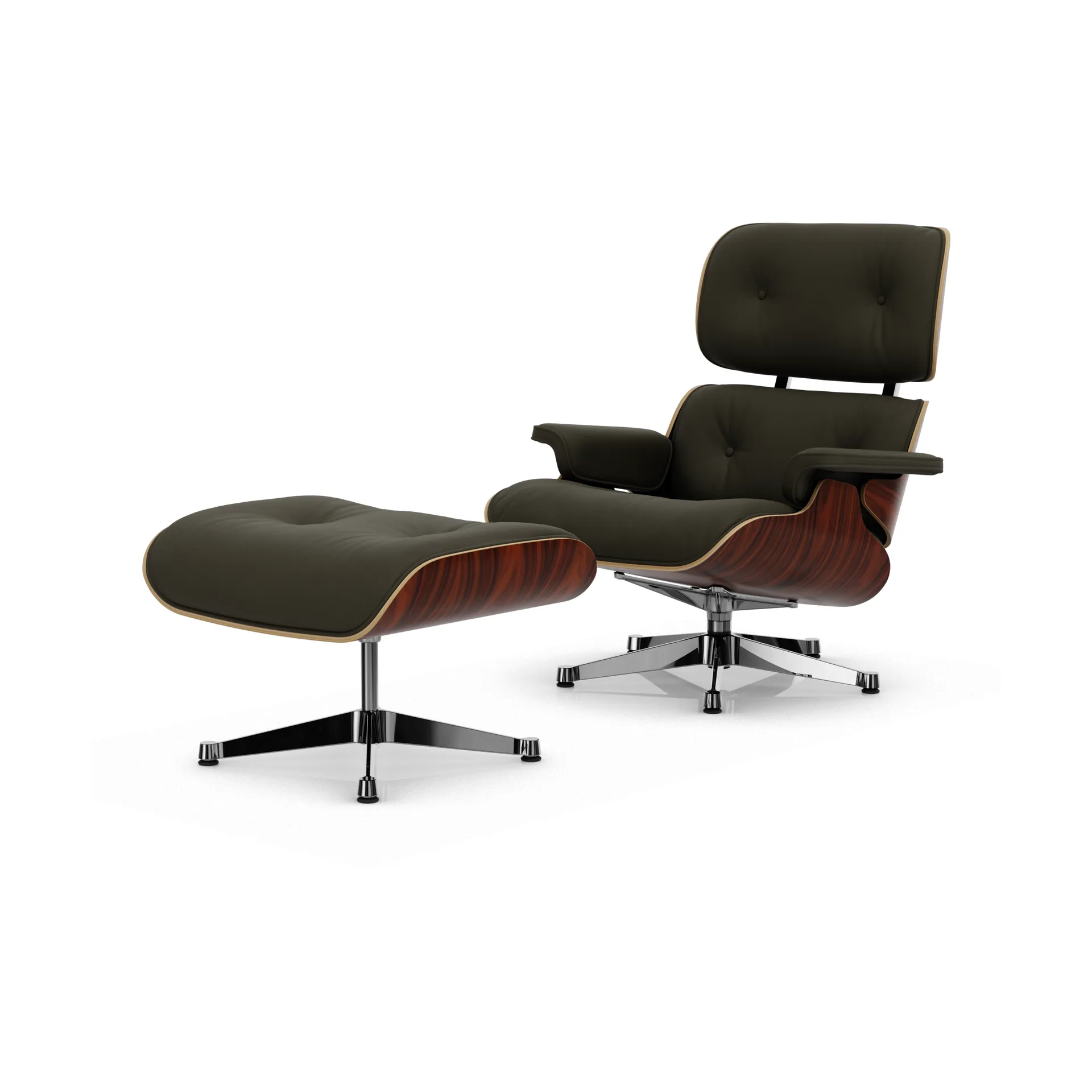 Eames Lounge Chair & Ottoman new dimensions, 58 Khaki-05 santos palisander-pol. Steel Vitra